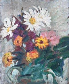 Peinture à l'huile impressionniste française du milieu du siècle Nature morte Jardin Fleurs sauvages