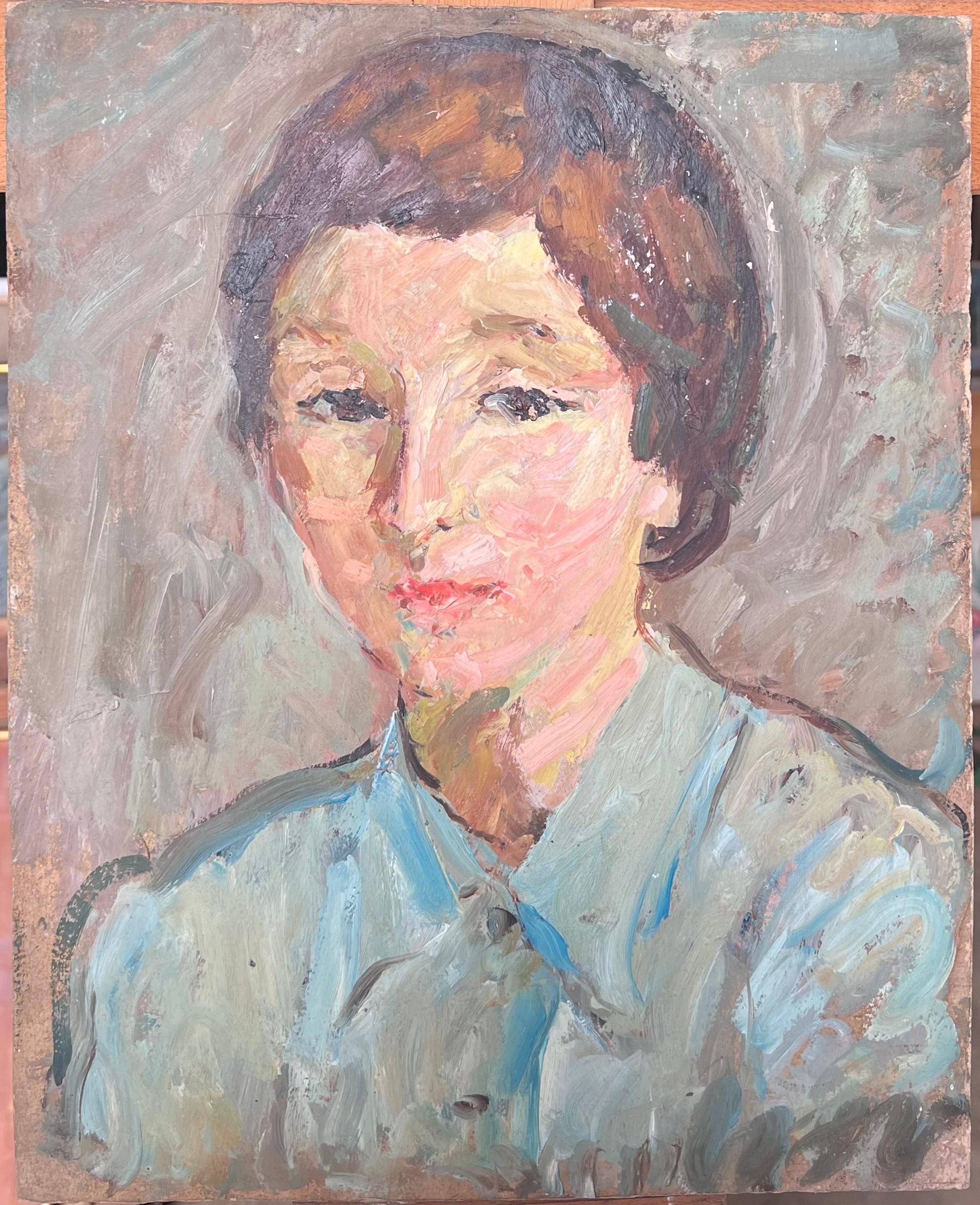 Retrato al óleo impresionista francés de mediados de siglo de una mujer de estilo vintage - Painting de Suzanne Dinkes