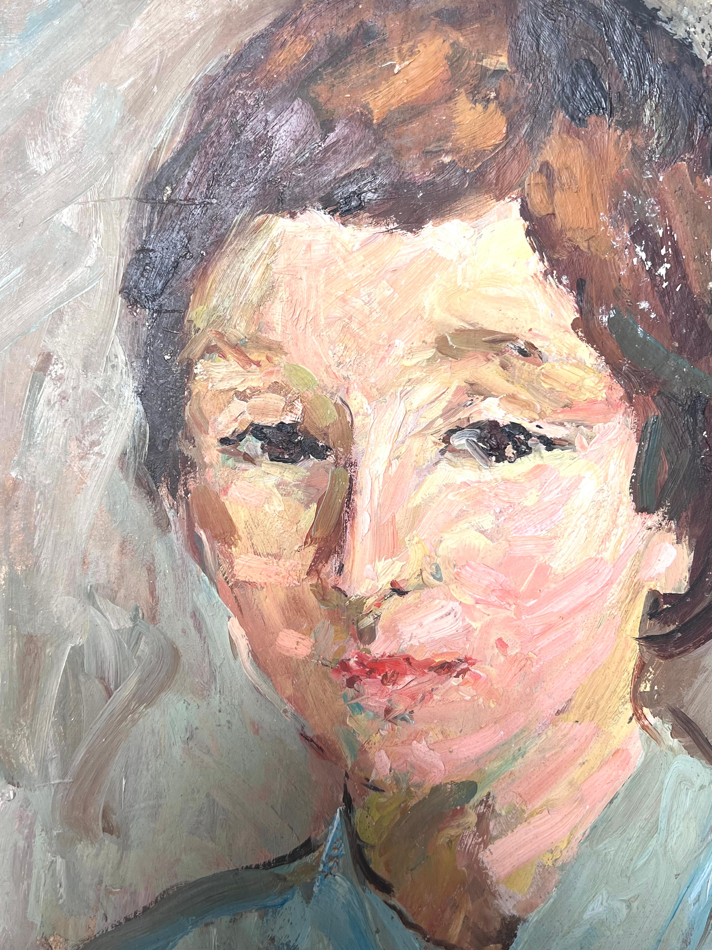 Retrato al óleo impresionista francés de mediados de siglo de una mujer de estilo vintage - Painting Posimpresionista de Suzanne Dinkes