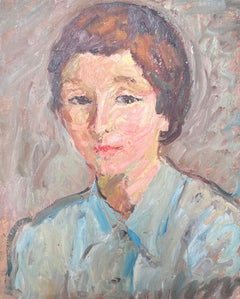 Mid Century French Impressionist Oil Portrait of a Vintage Style Woman