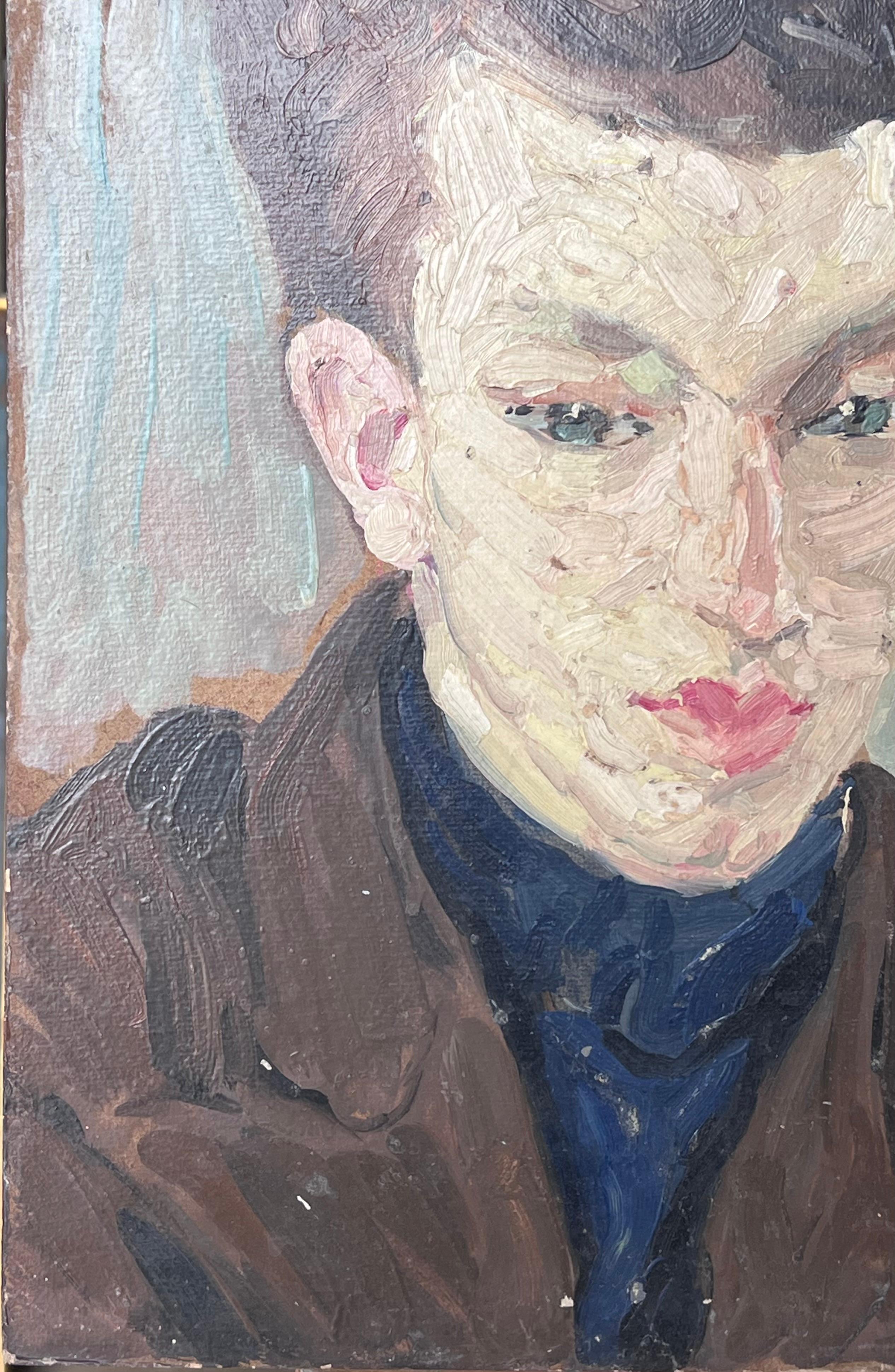 Ritratto ad olio impressionista francese di metà secolo di una figura in stile moda vintage in vendita 1