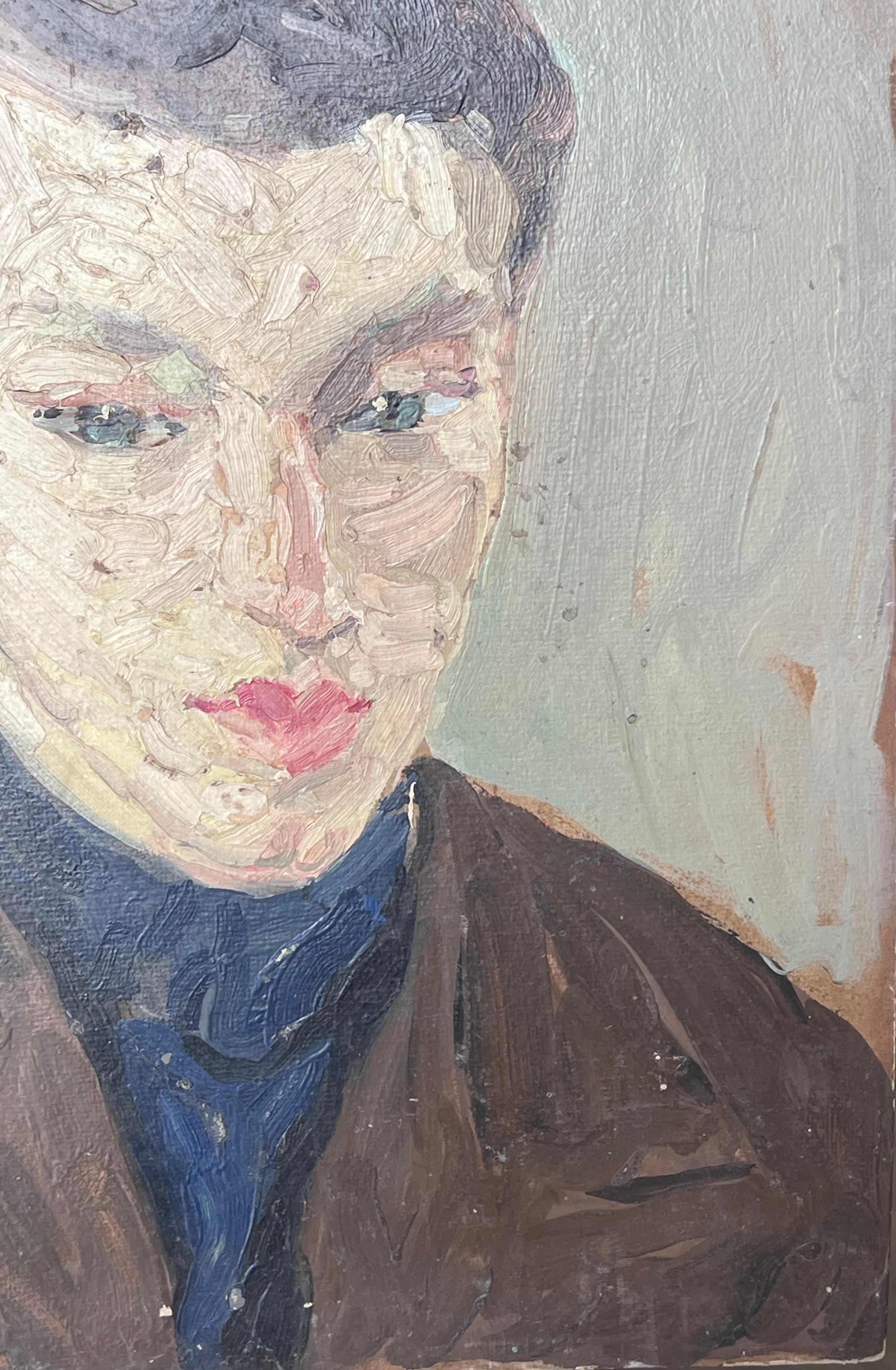 Ritratto ad olio impressionista francese di metà secolo di una figura in stile moda vintage in vendita 2