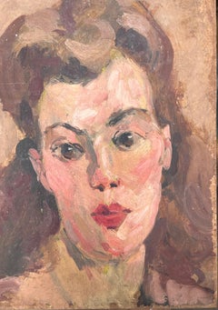 Huile impressionniste française du milieu du siècle, portrait d'une jeune femme les cheveux attachés en arrière