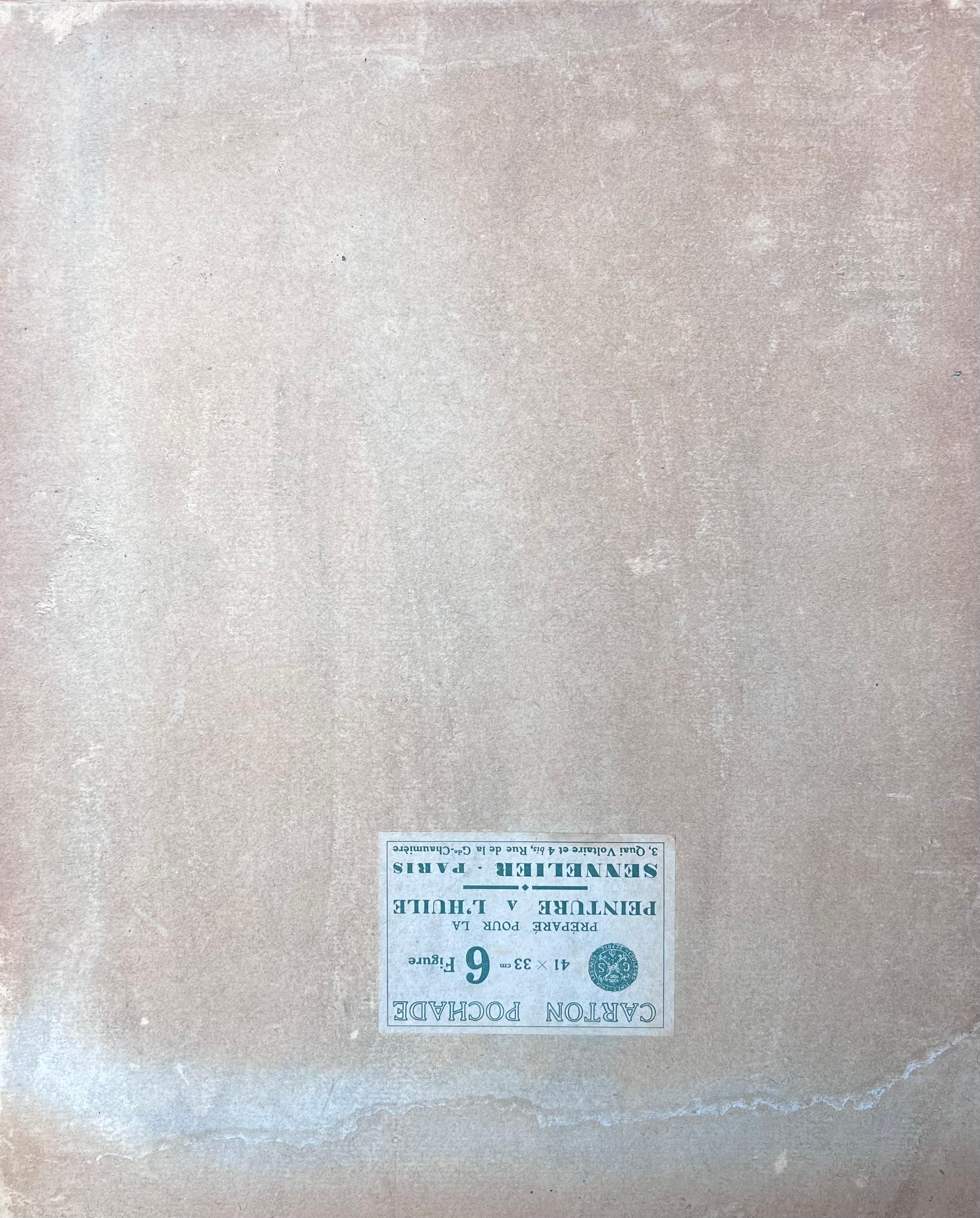 Óleo Impresionista Francés de Mediados de Siglo Retrato Vintage de Mujer Joven en Azul en venta 3