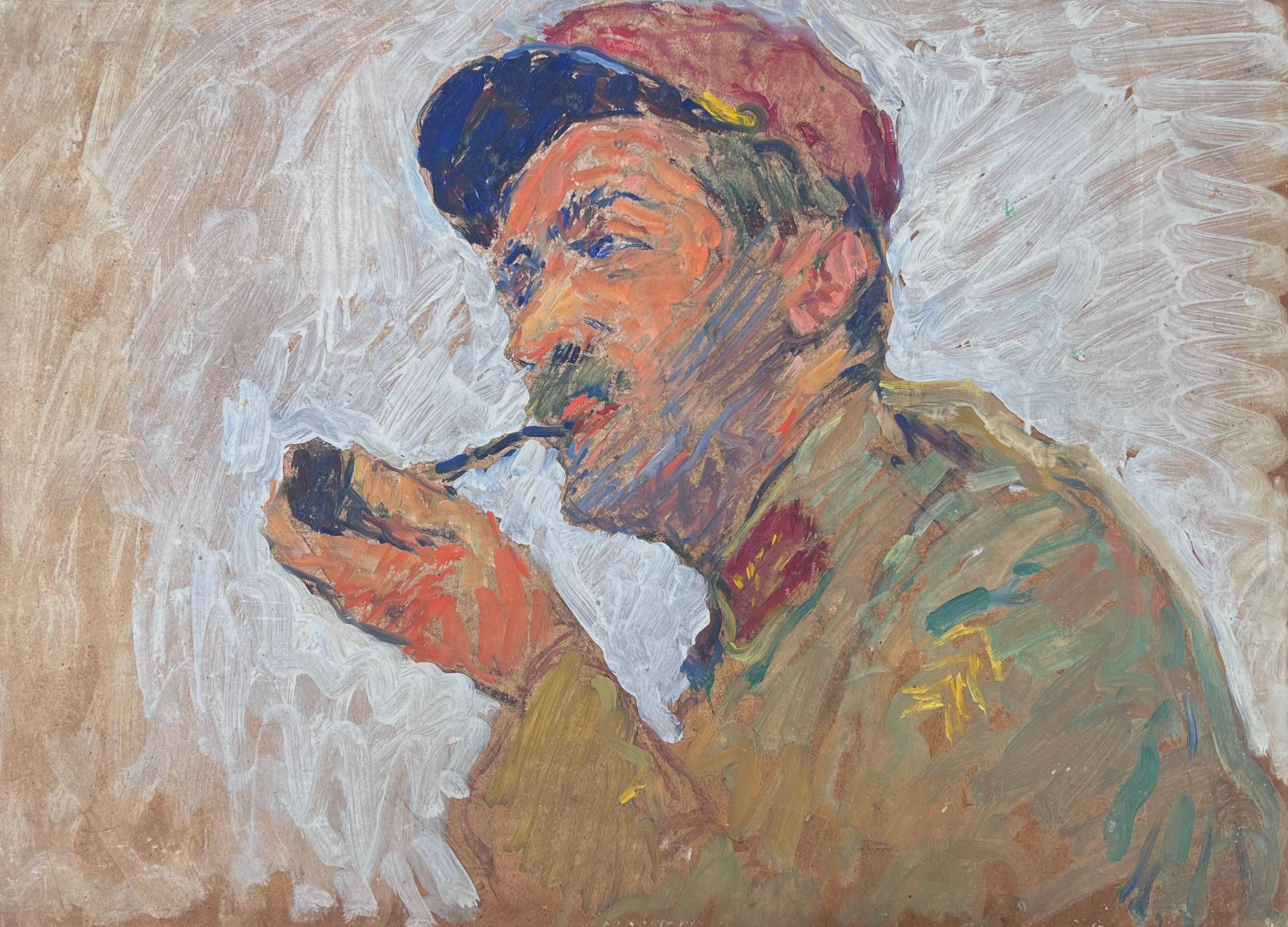 Portrait of the Artist & His Pipe Mid Century French Impressionist Painting