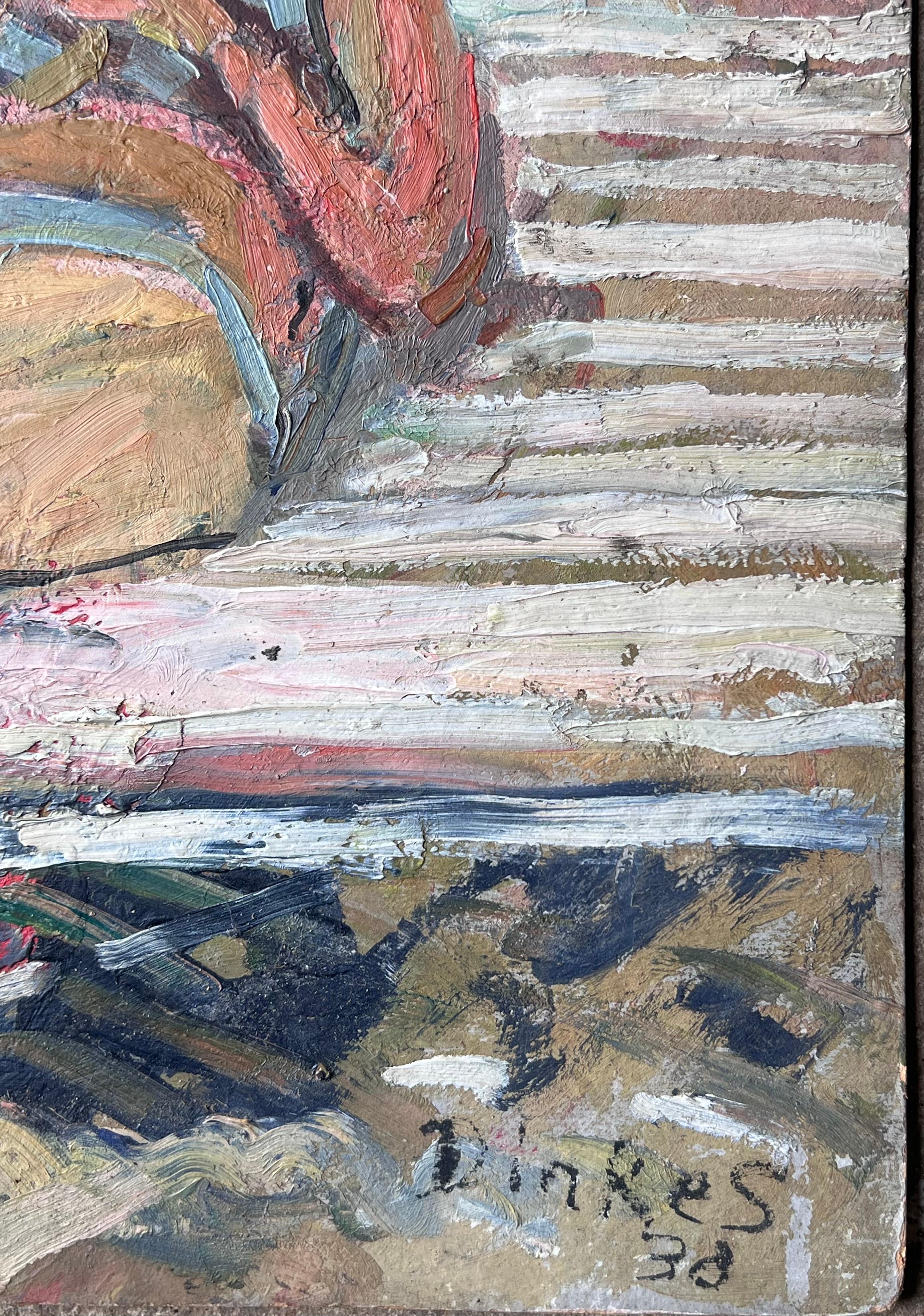 Mid Century French Impressionist Painting Lady Sunbathing Reading In The Garden For Sale 3