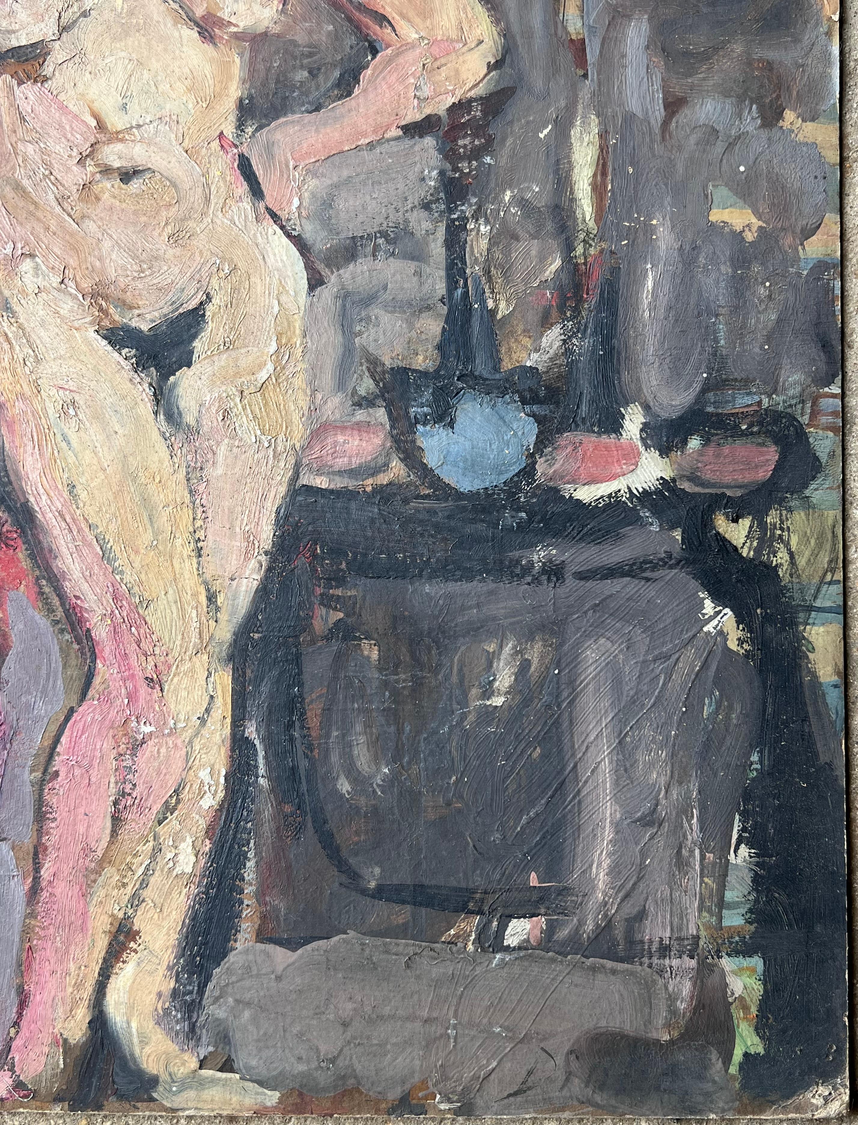 Mitte des Jahrhunderts Französisch Impressionist Gemälde Aktstudie einer dunkelhaarigen Dame im Angebot 1