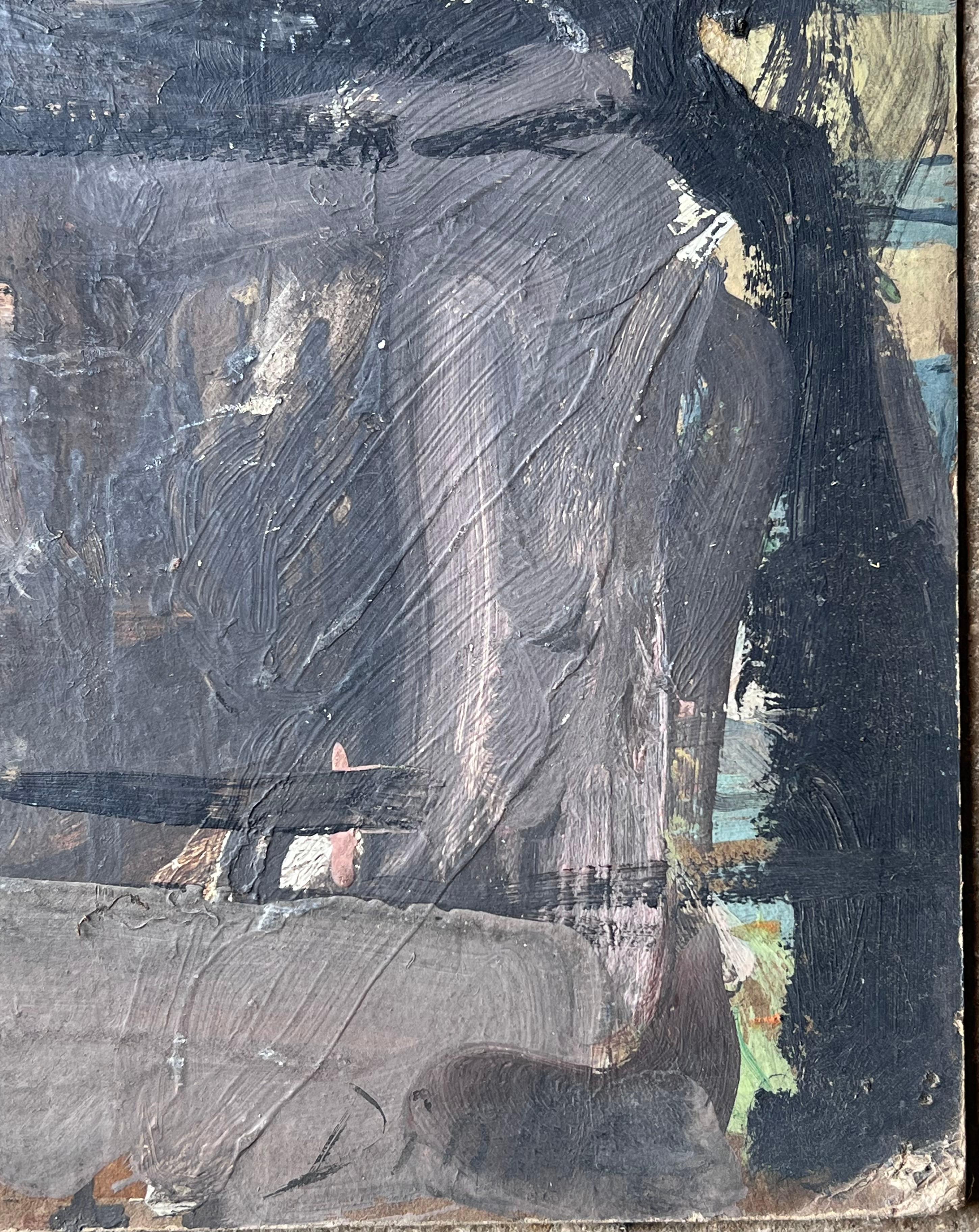 Mitte des Jahrhunderts Französisch Impressionist Gemälde Aktstudie einer dunkelhaarigen Dame im Angebot 2