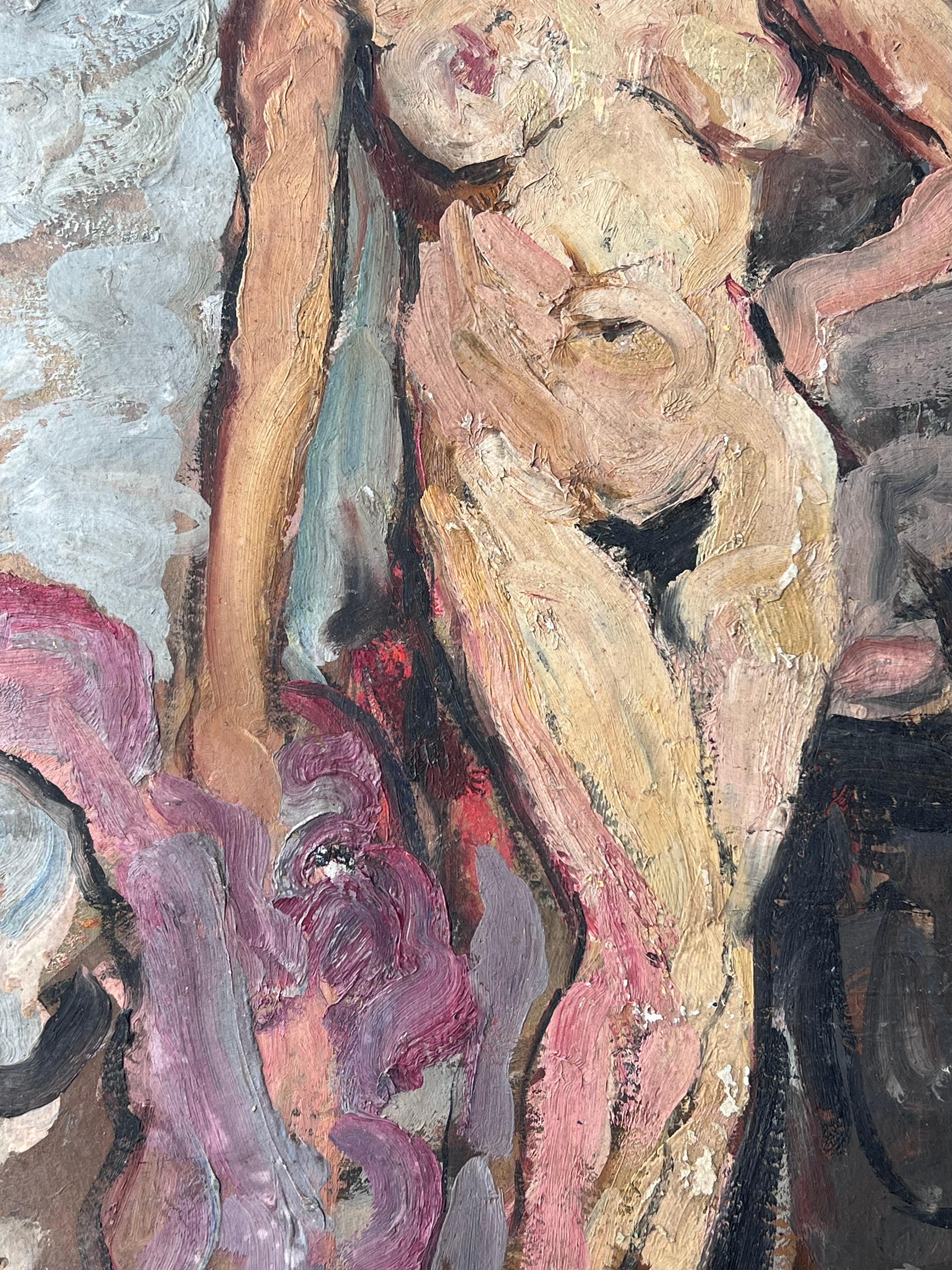 Mitte des Jahrhunderts Französisch Impressionist Gemälde Aktstudie einer dunkelhaarigen Dame im Angebot 3