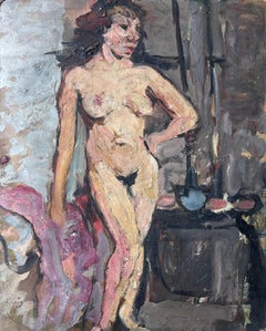 Mid Century French Impressionist Painting Nude Study of a Dark Haired Lady