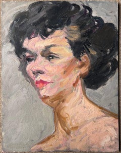 Quadro impressionista francese della metà del secolo scorso Ritratto di donna nuda dai capelli neri