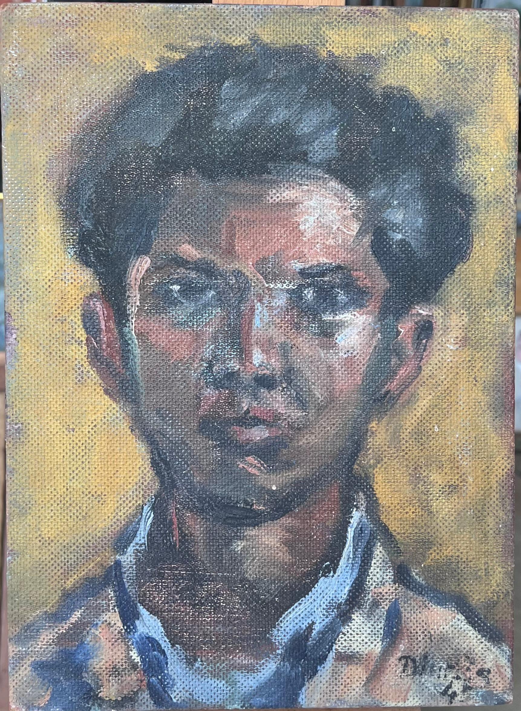 Mitte des Jahrhunderts Französisch Impressionist signiert Öl Kopf & Schultern Porträt eines Mannes – Painting von Suzanne Dinkes