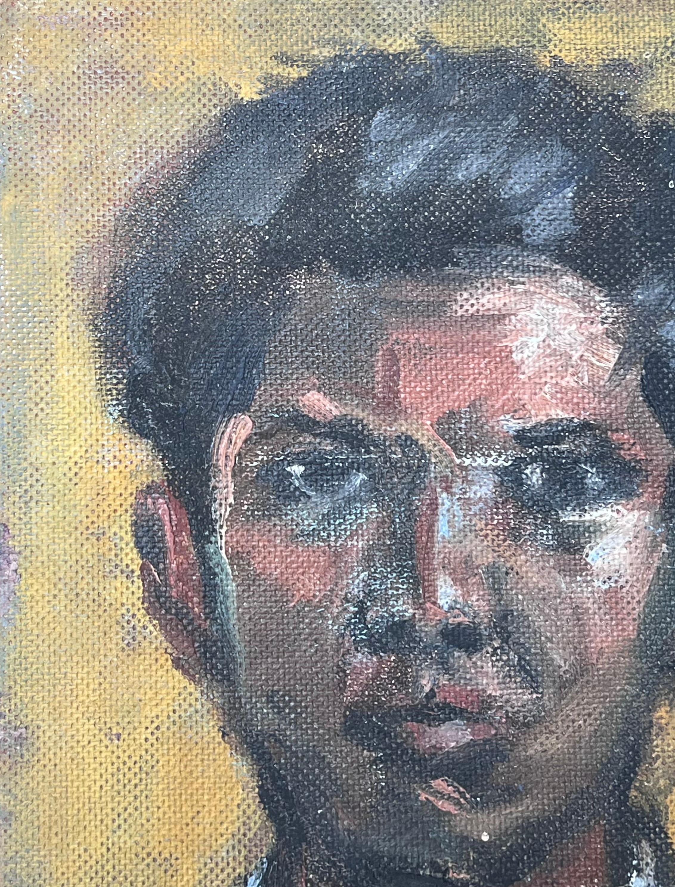 Mitte des Jahrhunderts Französisch Impressionist signiert Öl Kopf & Schultern Porträt eines Mannes (Post-Impressionismus), Painting, von Suzanne Dinkes