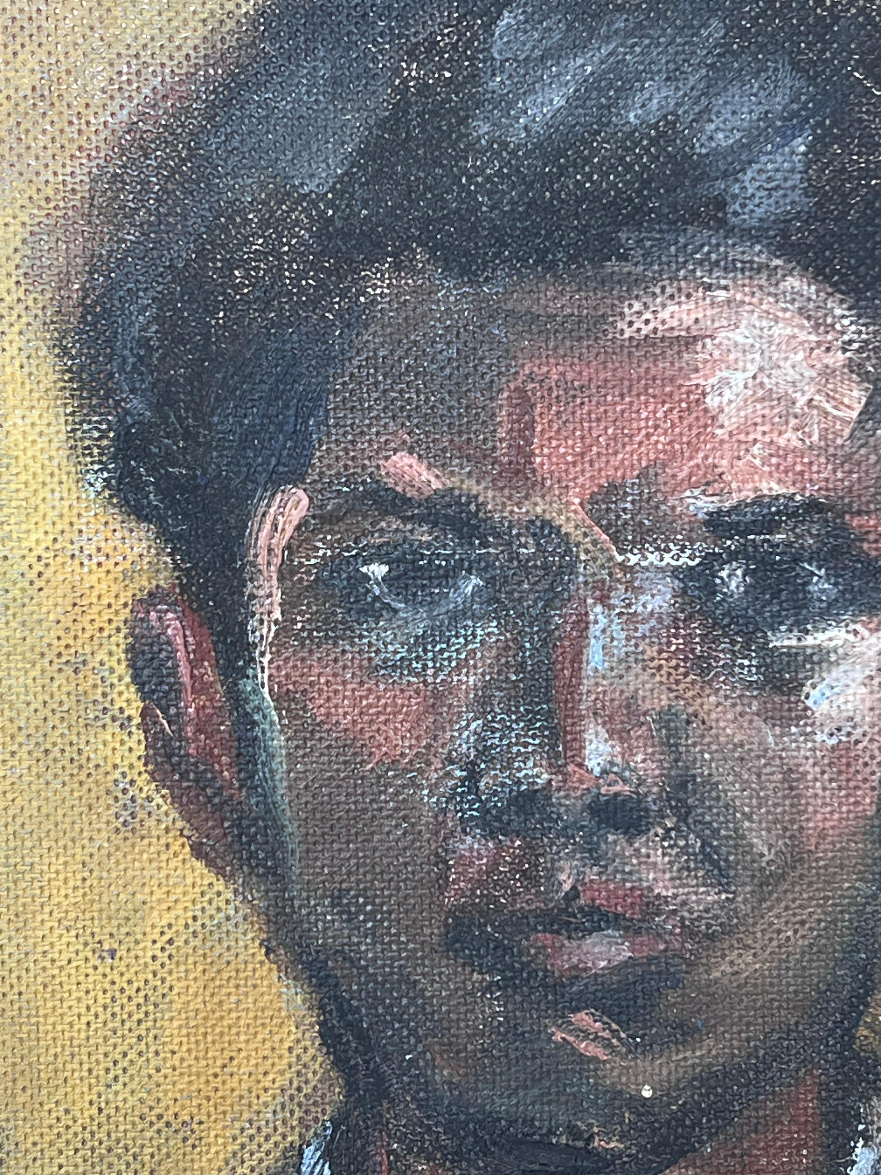 Mitte des Jahrhunderts Französisch Impressionist signiert Öl Kopf & Schultern Porträt eines Mannes im Angebot 3