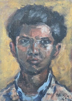 Mid Century French Impressionist Signed Oil Head & Shoulders Portrait of Man