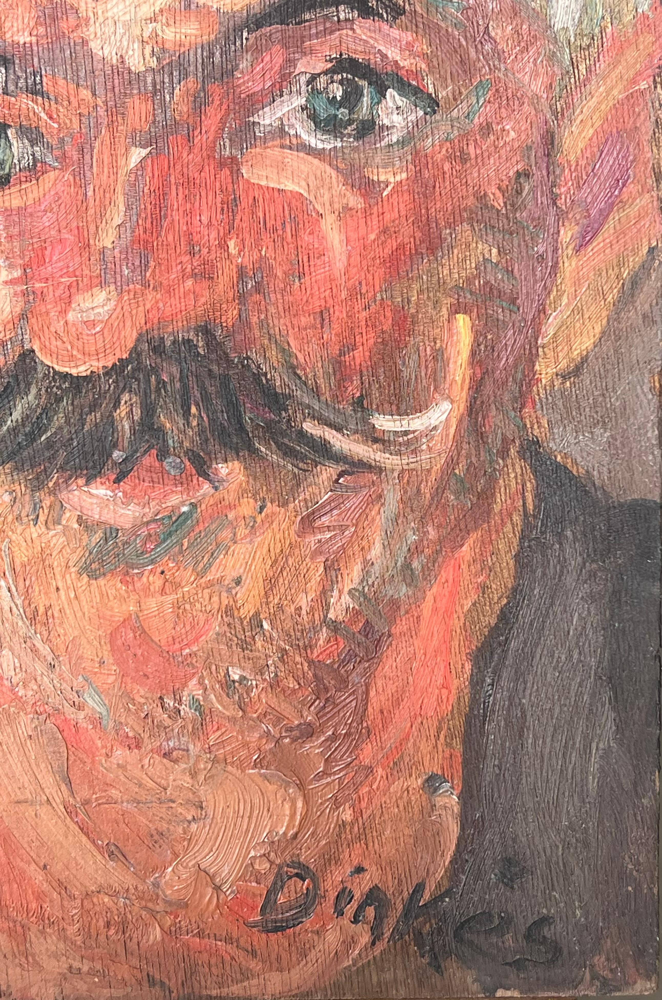 Portrait of Man in Beret
Artist: Suzanne Dinkés (French, 1895 - 1984)
Medium: signed oil on board, unframed
Size : 10 x 7 inches
Provenance: private collection, France
Condition: The painting is in overall very good and sound condition.
 