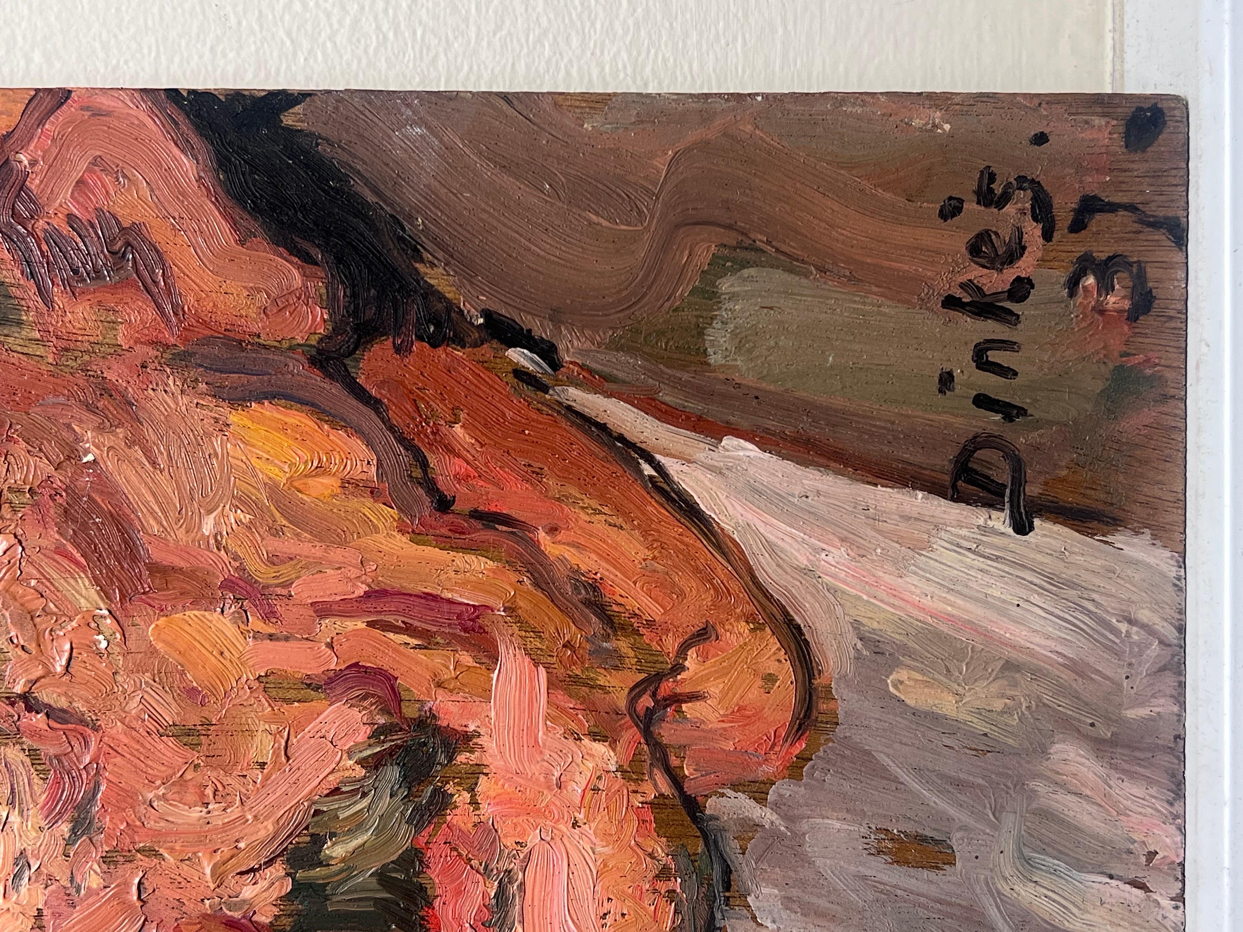 Mitte des Jahrhunderts Französisch Impressionist signiert Öl Porträt eines Mannes mit Schnurrbart (Post-Impressionismus), Painting, von Suzanne Dinkes