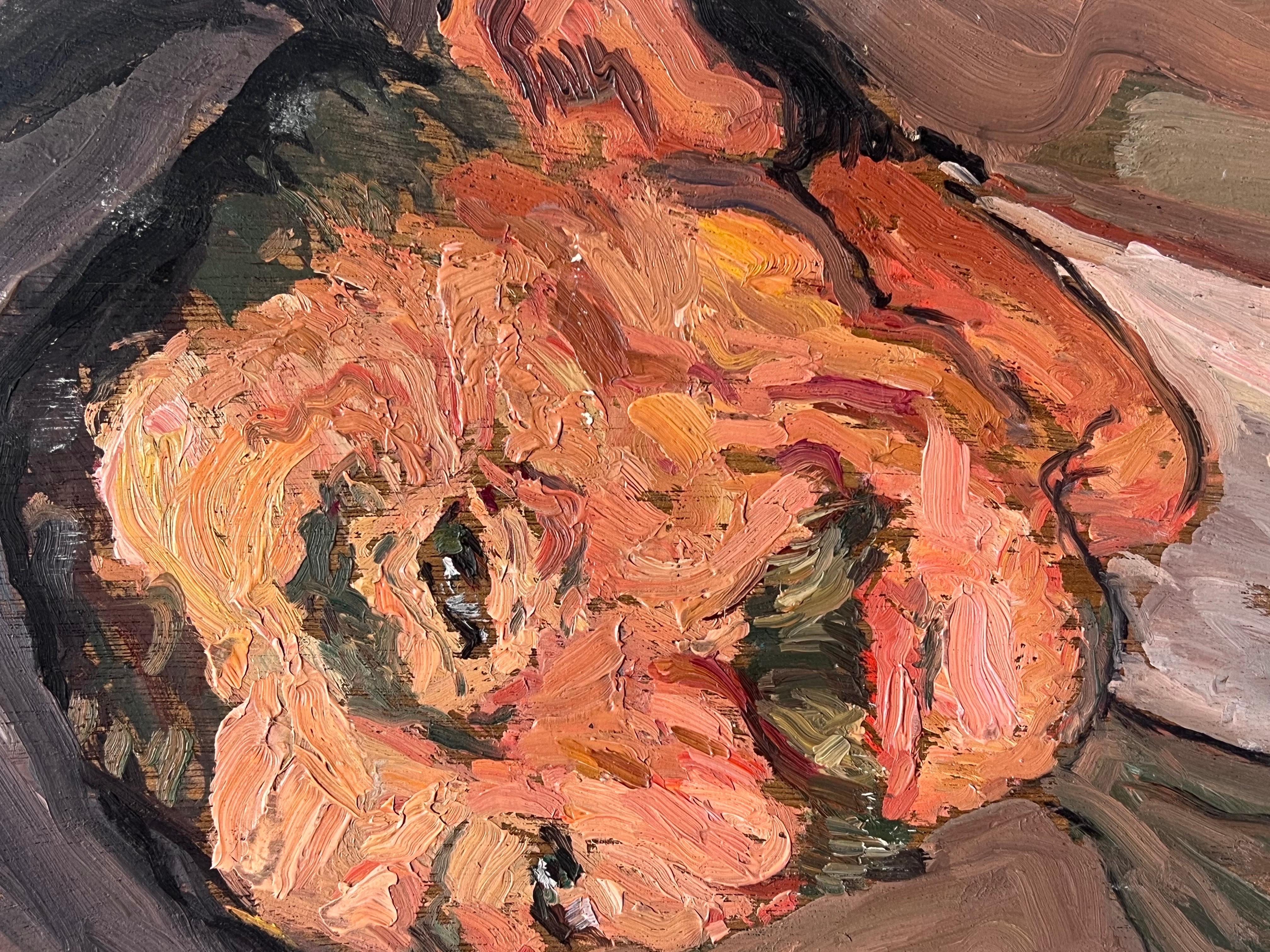 Künstler/Schule: Suzanne Dinkés (Französisch, 1895 - 1984) signiert

Titel: Porträt eines Mannes mit Schnurrbart

Medium: Öl auf Karton, ungerahmt

Größe: 10 x 7 Zoll

Provenienz: Privatsammlung, Frankreich

Zustand: Das Gemälde ist in insgesamt