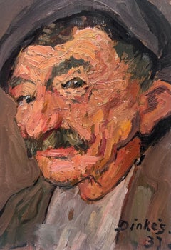 Impressionniste français du milieu du siècle, portrait à l'huile signé d'un homme à la moustache