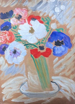 Impressionniste français du milieu du siècle Huile Vintage Nature Morte Vibrante Fleurs