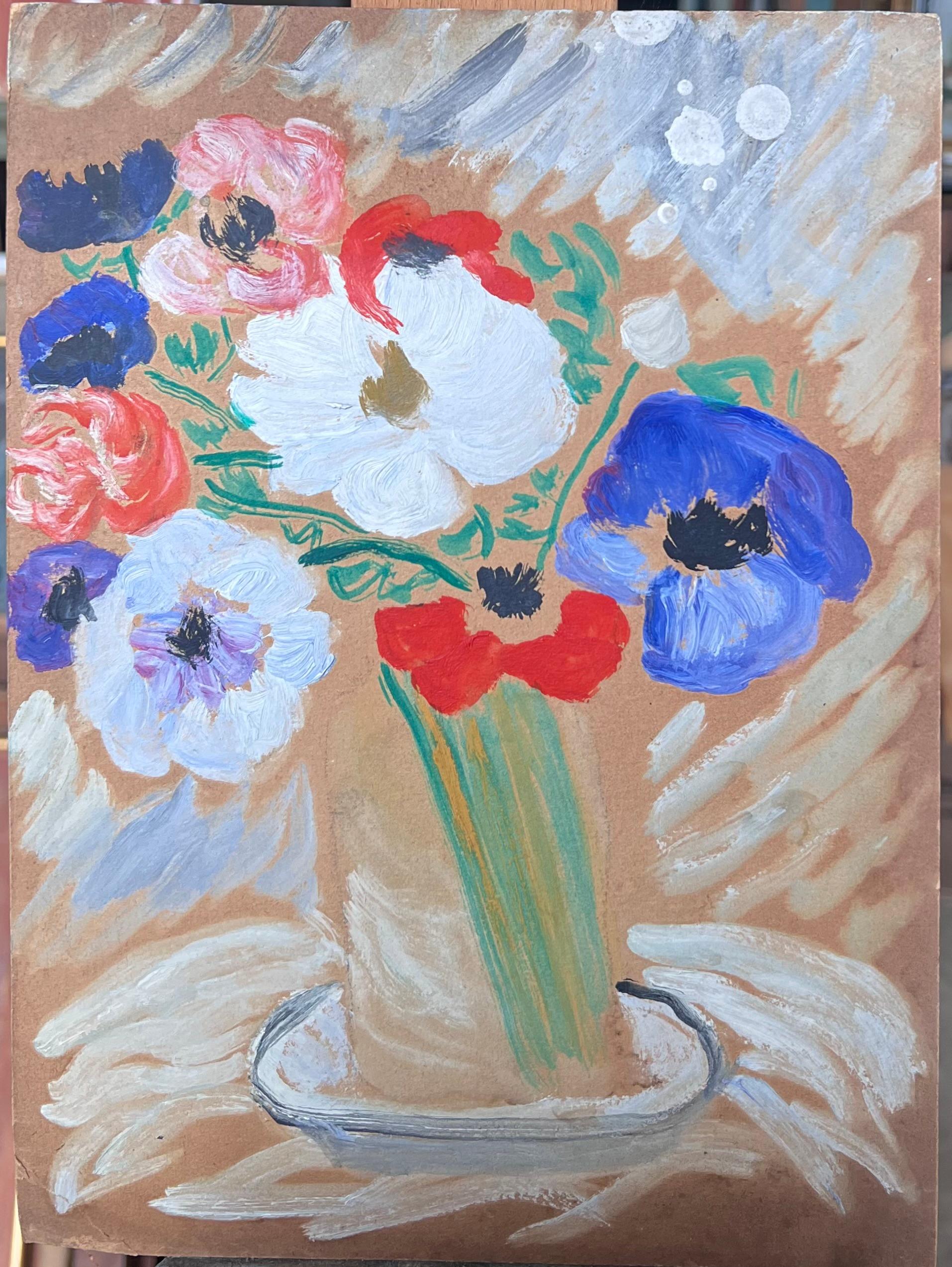 Mid Century Französisch Impressionist Vintage Öl Vibrant Stillleben Blumen (Post-Impressionismus), Painting, von Suzanne Dinkes