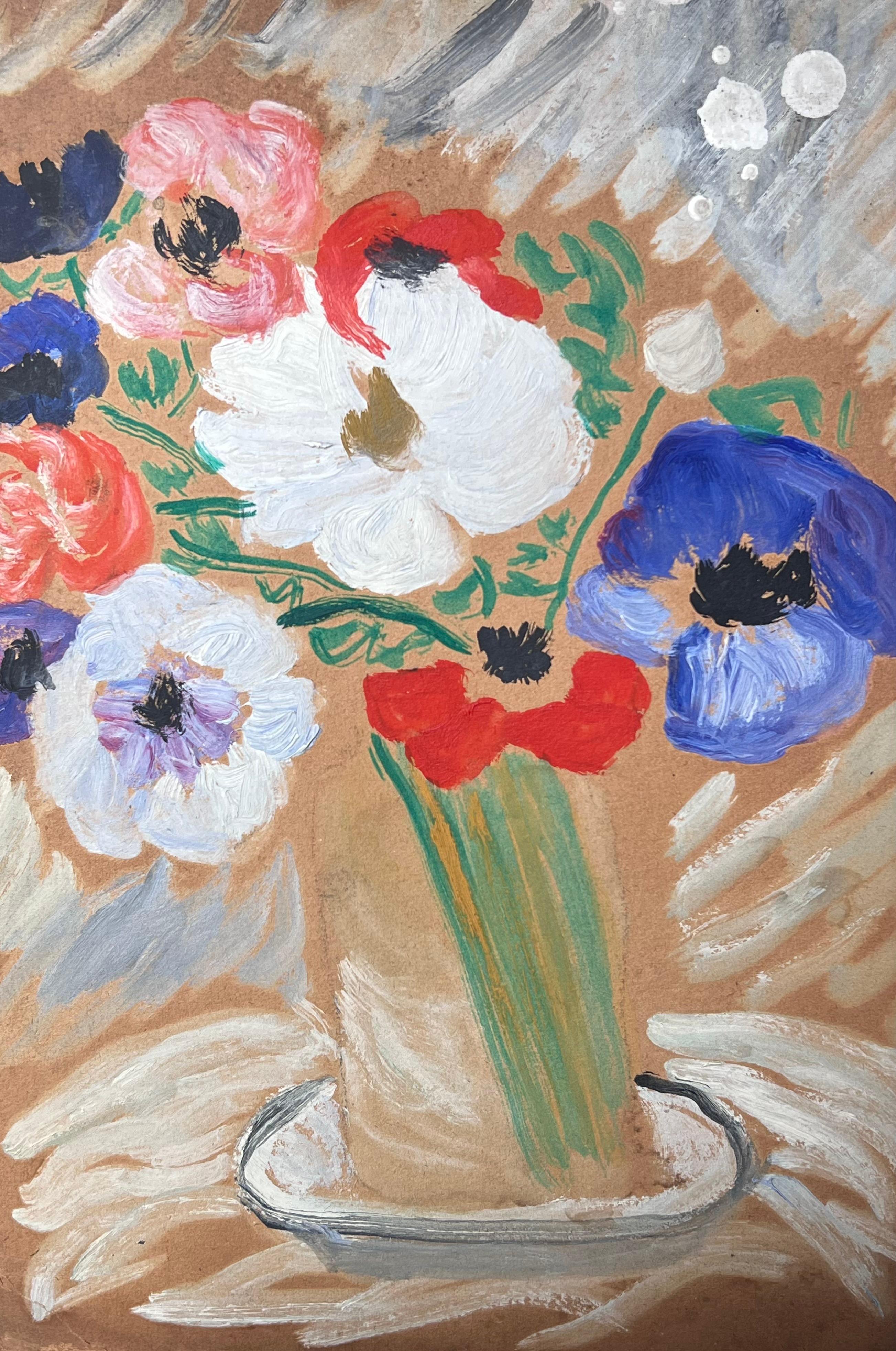 Mid Century Französisch Impressionist Vintage Öl Vibrant Stillleben Blumen im Angebot 1
