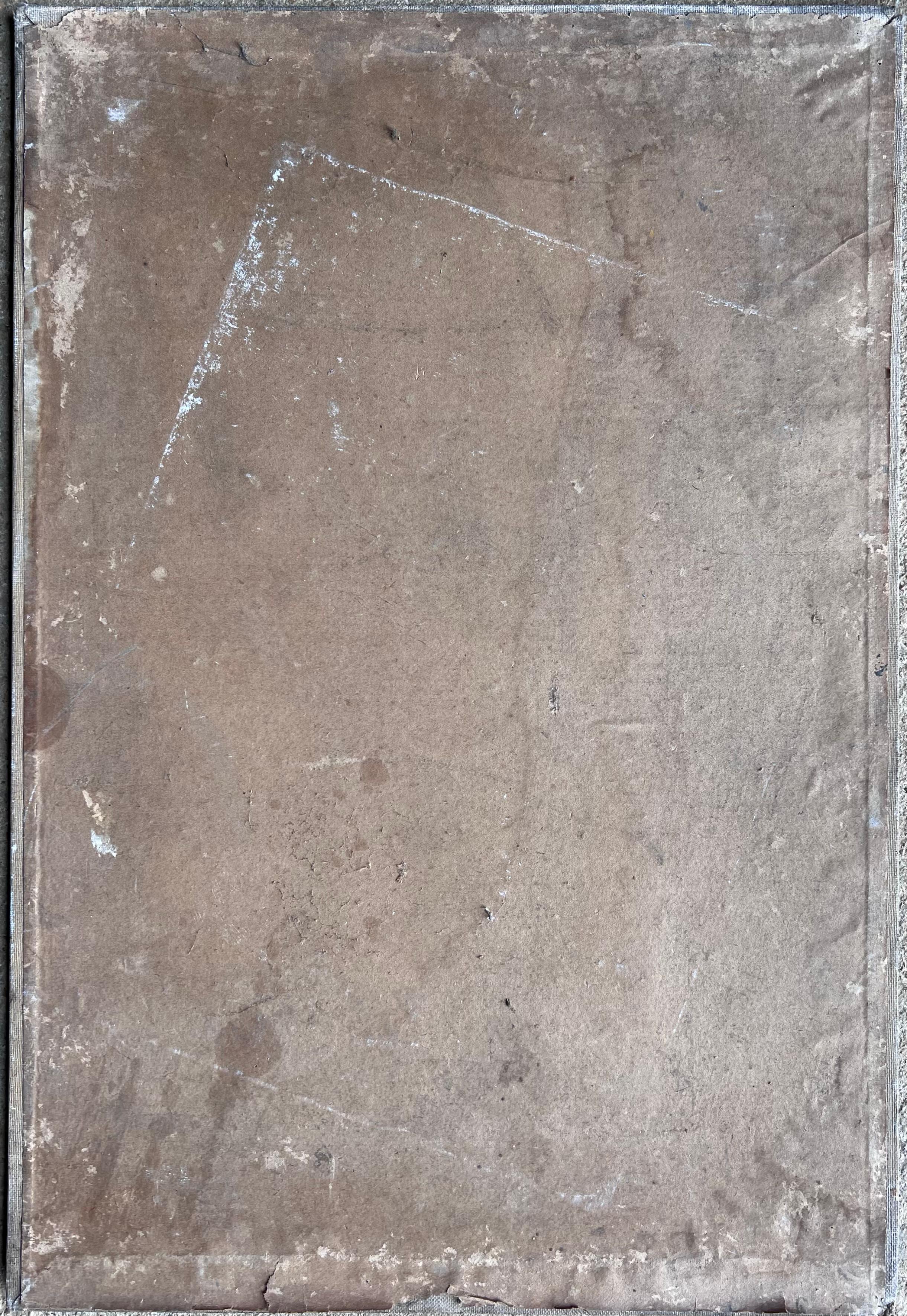 Peinture française du milieu du siècle représentant une dame âgée aux cheveux gris dans un col en V bleu en vente 3