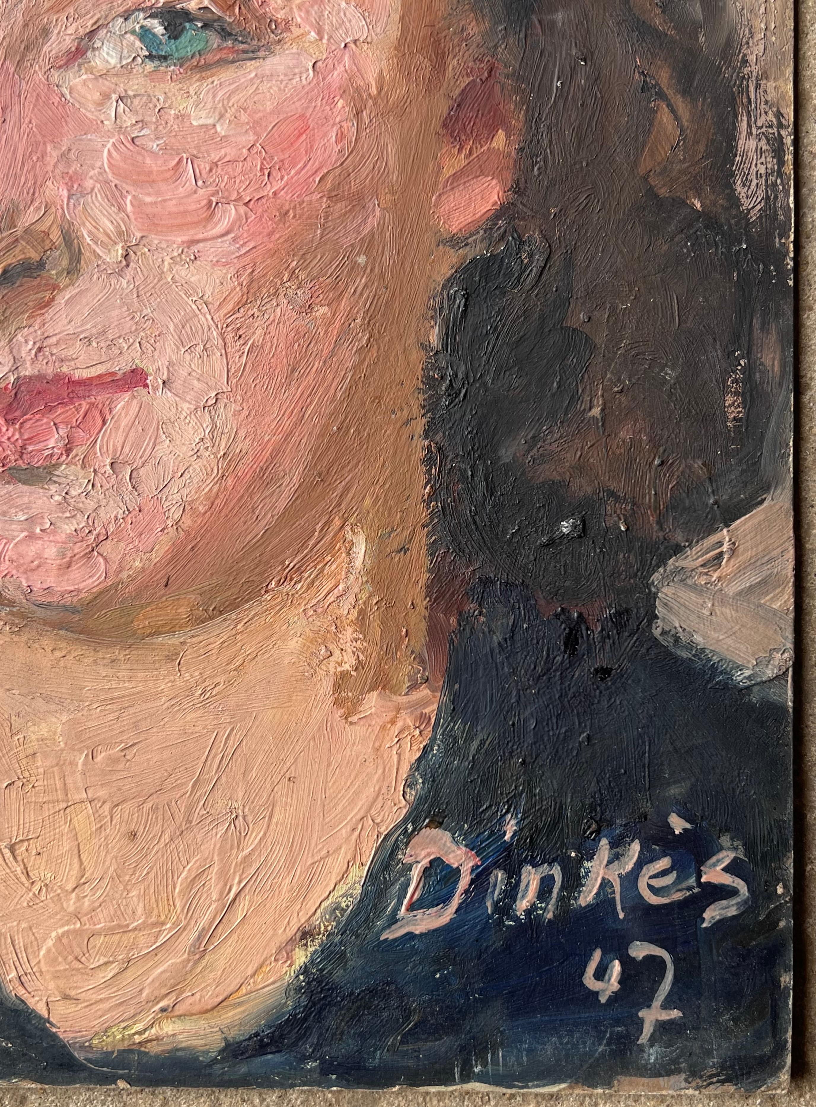 Mitte des Jahrhunderts Impressionist Gemälde Porträt einer grünäugigen brünetten Dame im Angebot 1