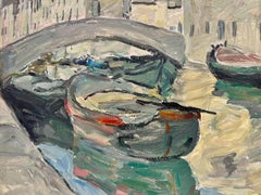 Moody Atmosphärische Venedig Kanal Post-Impressionist 1950's Französisch Öl grün & rosa