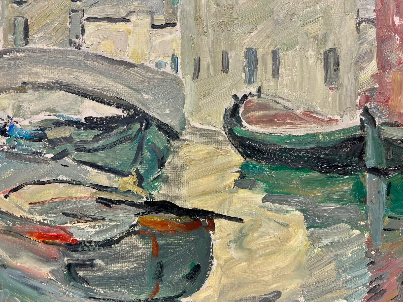 Artist/ School: Suzanne Dinkés (French, 1895 - 1984), signed

Title: Beautiful Venice canal scene, very atmospheric and tranquil. 

Medium: oil on board, unframed

Size : 13 x 16 inches

Colors: Grey colors, yellow, cream, green and blue tones.