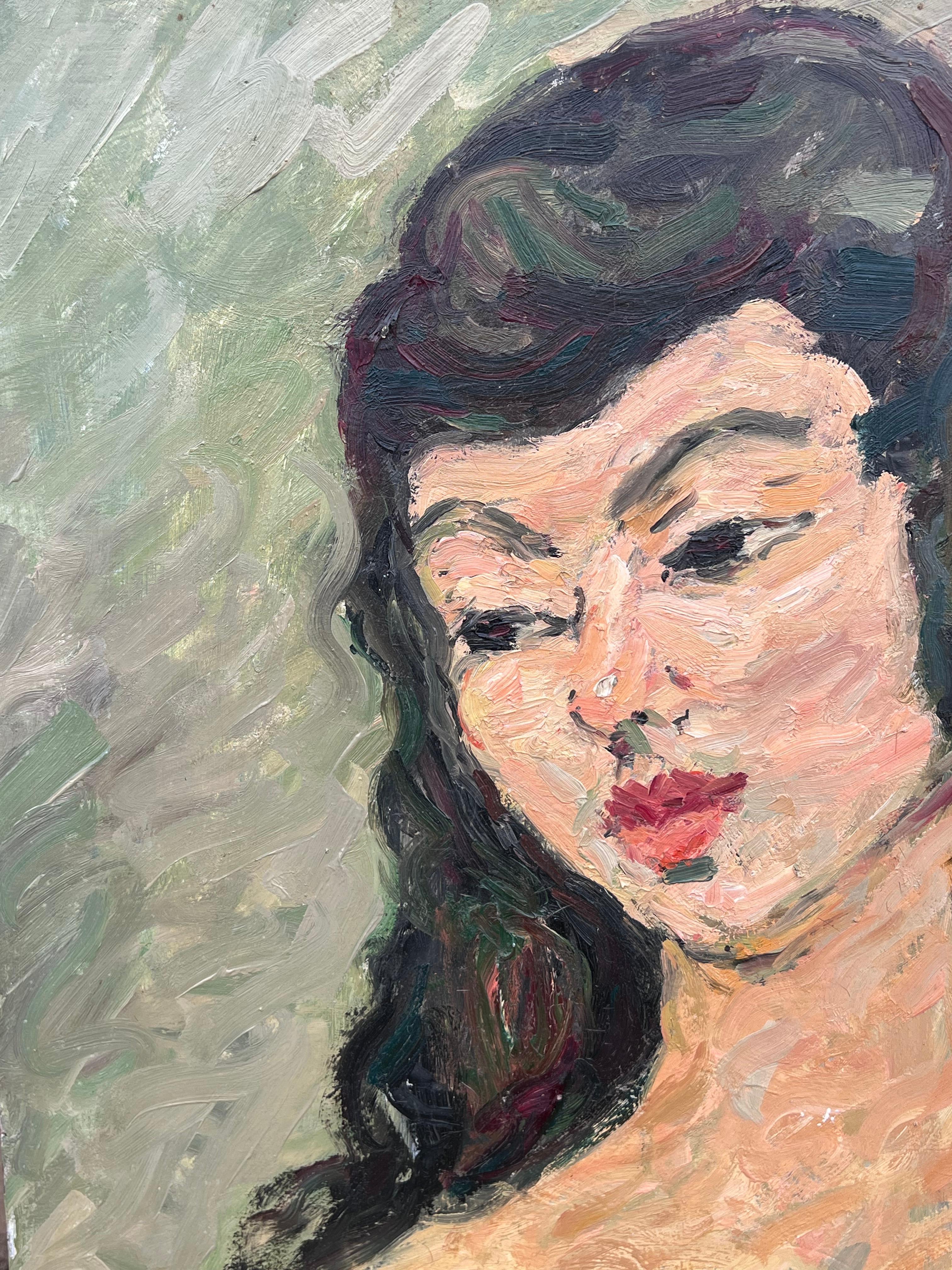 Portrait d'une femme nue aux cheveux noirs et aux traits audacieux Peinture française en vente 1