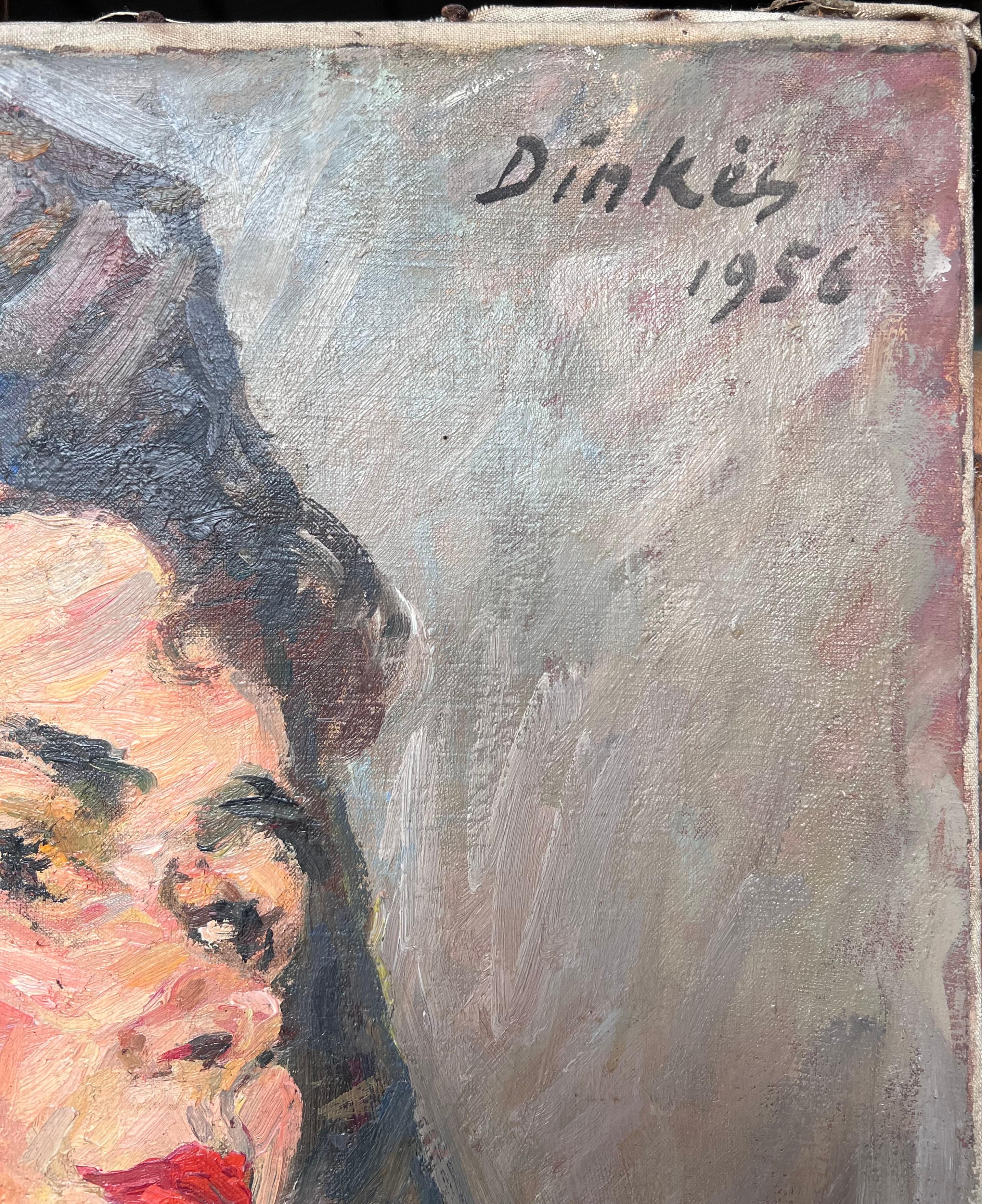 Nackt Porträt einer Dame in einem schwarzen Schleier Mid Century Französisch Malerei im Angebot 4