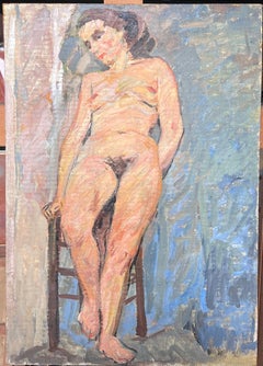 Ritratto di donna nuda in posa su una bancarella Pittura impressionista francese della metà del secolo scorso