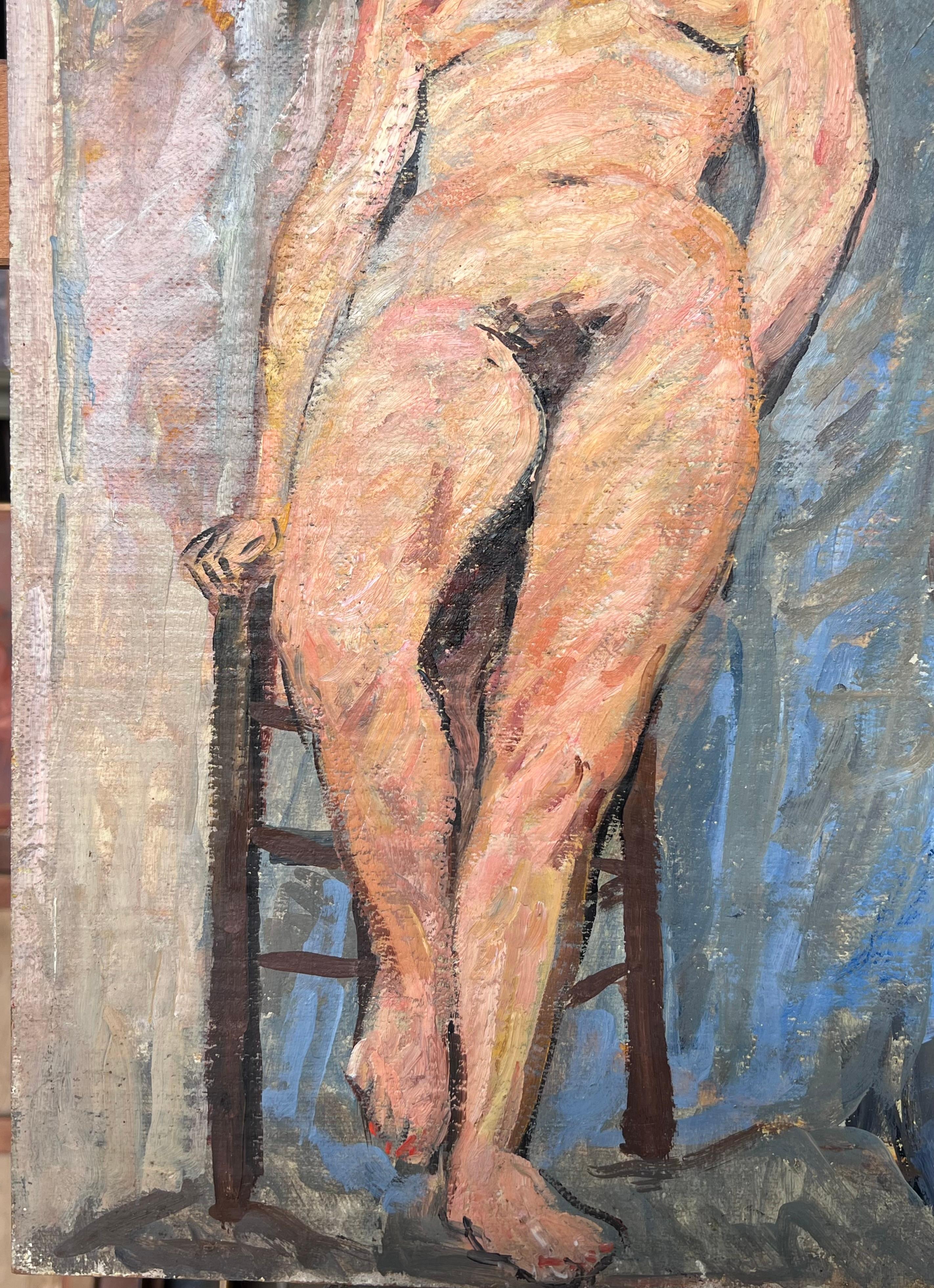 Ritratto di donna nuda in posa su una bancarella Pittura impressionista francese della metà del secolo scorso - Painting Postimpressionismo di Suzanne Dinkes