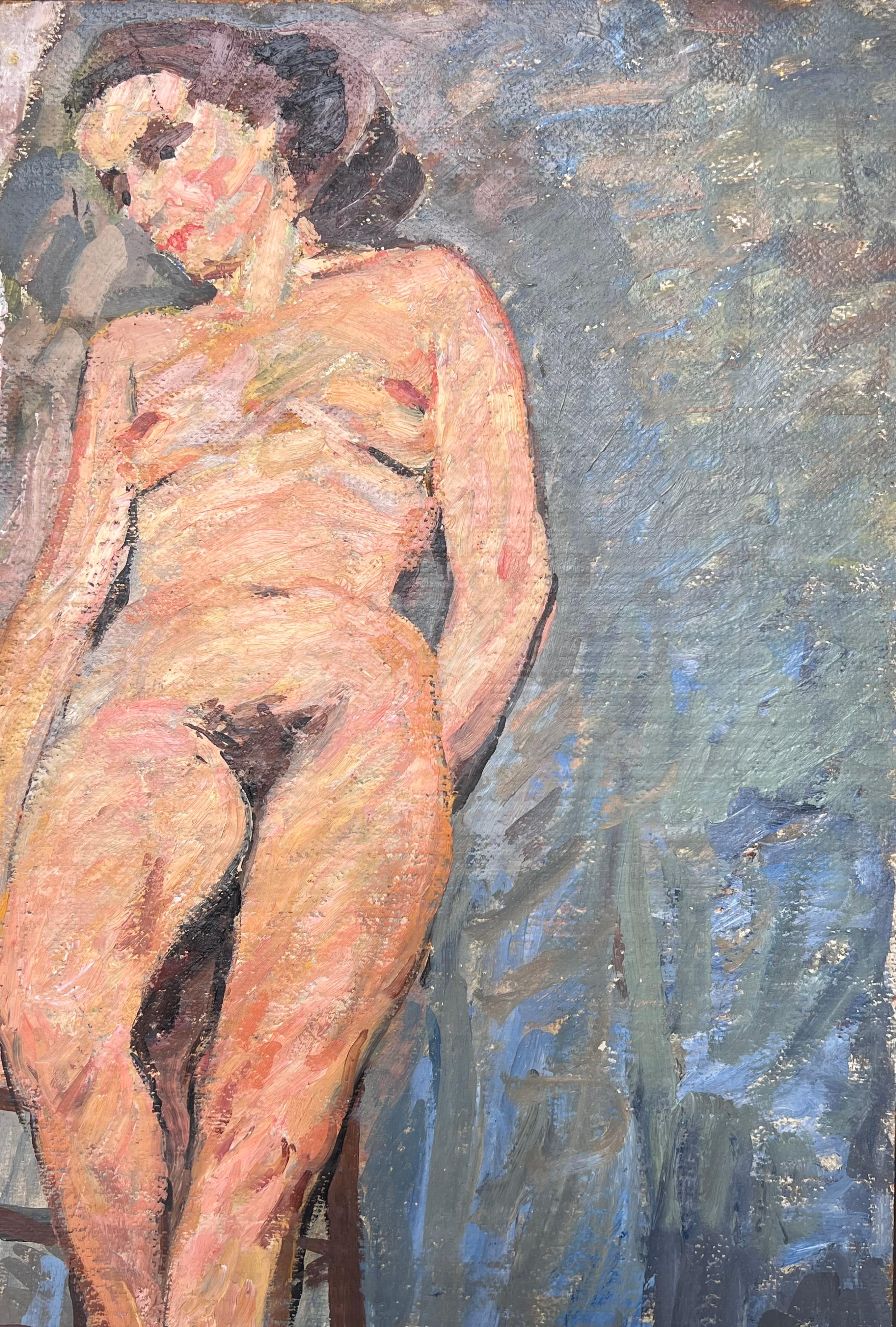 Ritratto di donna nuda in posa su una bancarella Pittura impressionista francese della metà del secolo scorso in vendita 1
