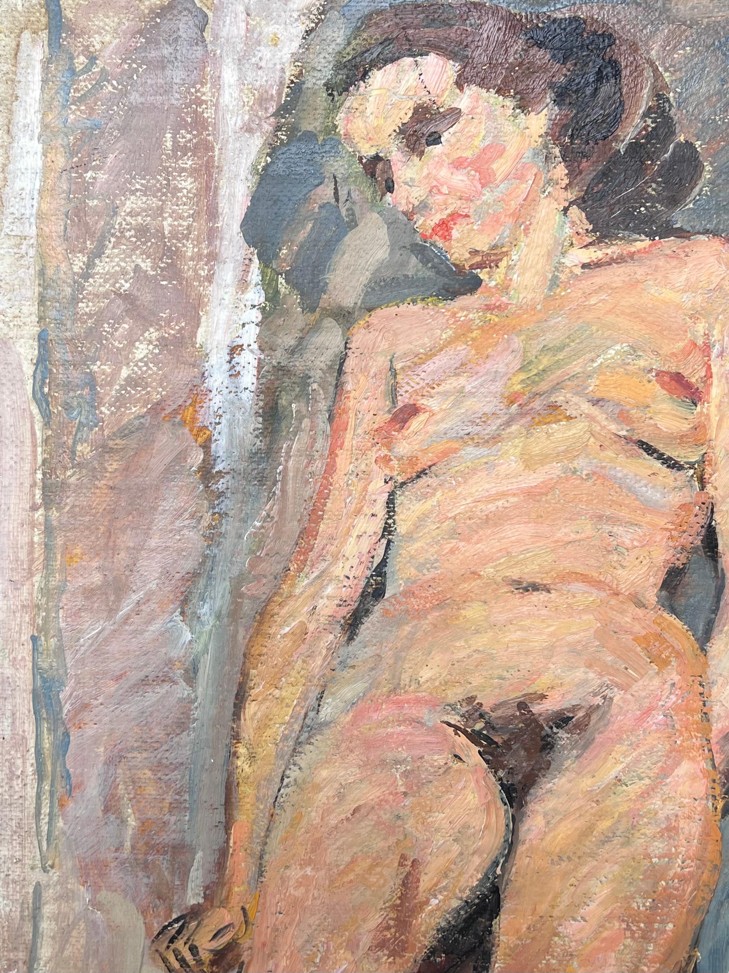 Ritratto di donna nuda in posa su una bancarella Pittura impressionista francese della metà del secolo scorso in vendita 3
