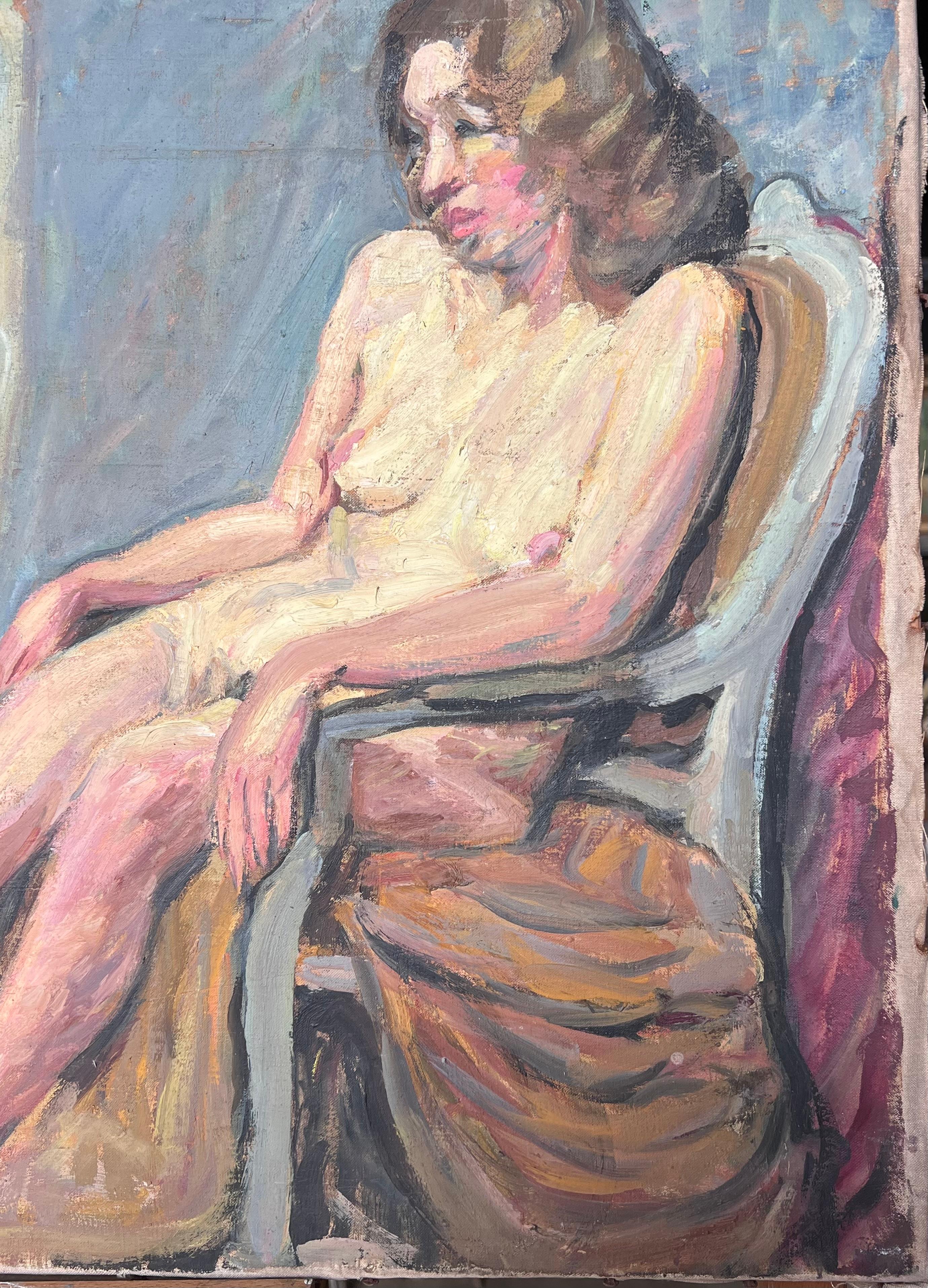 Studio di nudo di una signora in posa su una sedia Pittura francese della metà del secolo scorso in vendita 1