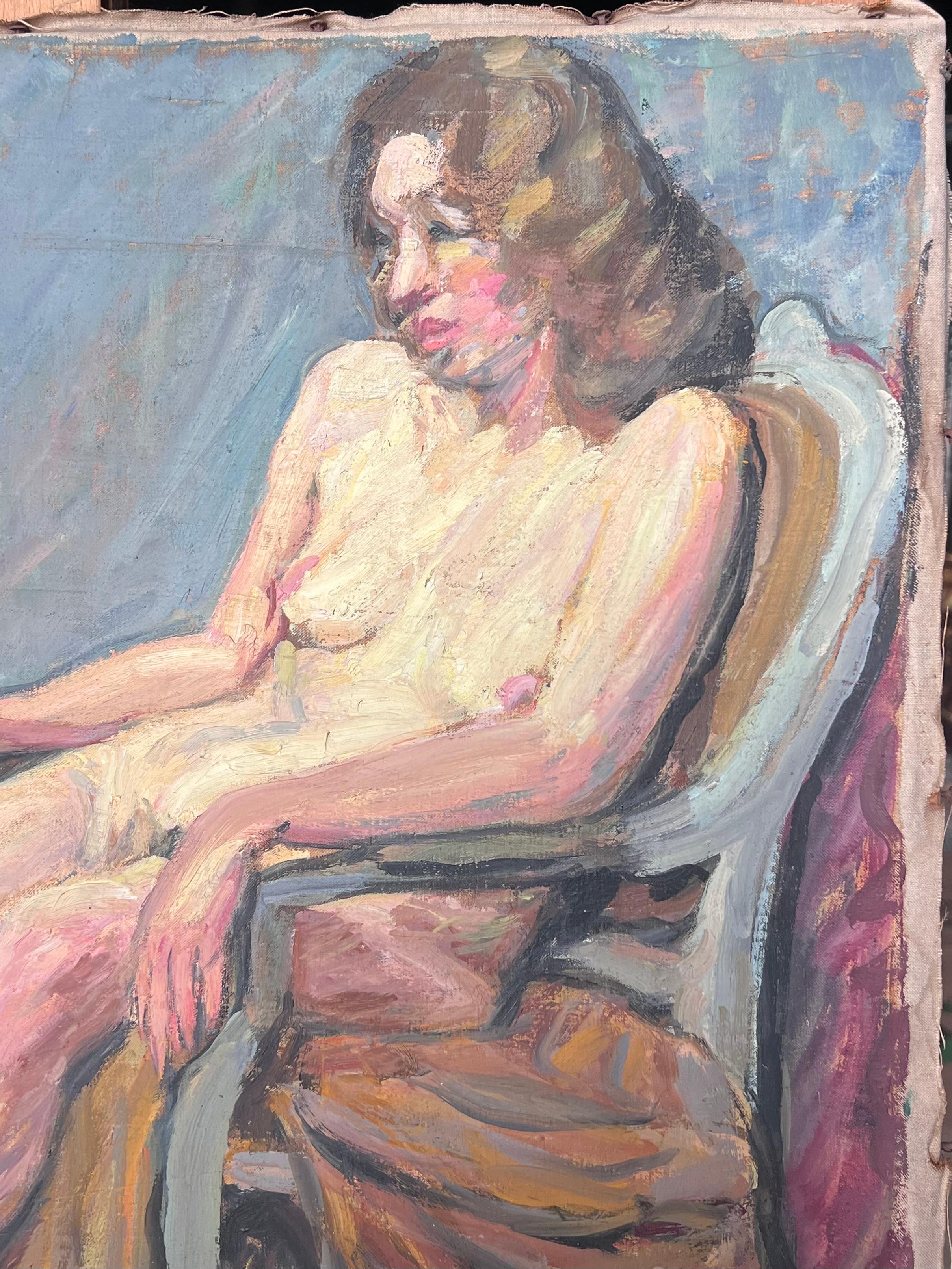 Studio di nudo di una signora in posa su una sedia Pittura francese della metà del secolo scorso in vendita 2