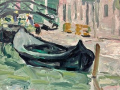 Post-Impressionist Oil Quiet Venetian Backwater Canal, moody green 1950's French