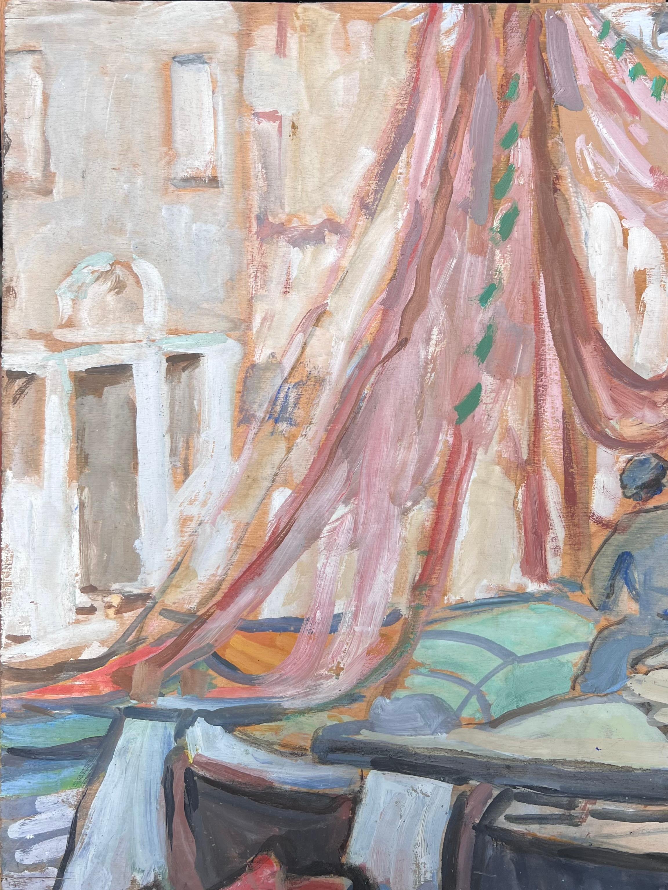 Preparando los barcos Canal de Venecia Pintura impresionista francesa de mediados de siglo - Painting Posimpresionista de Suzanne Dinkes