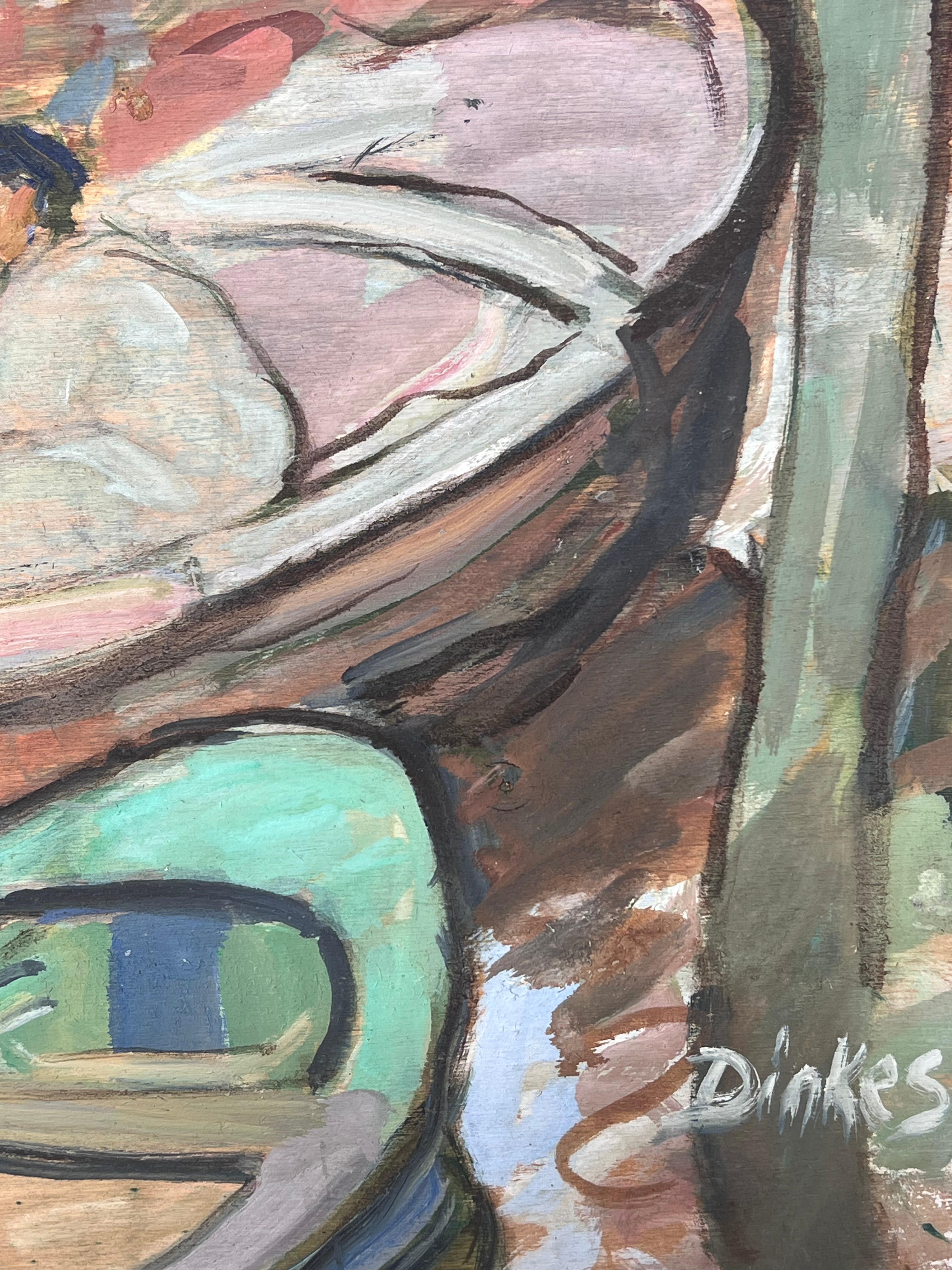 Preparando los barcos Canal de Venecia Pintura impresionista francesa de mediados de siglo en venta 2