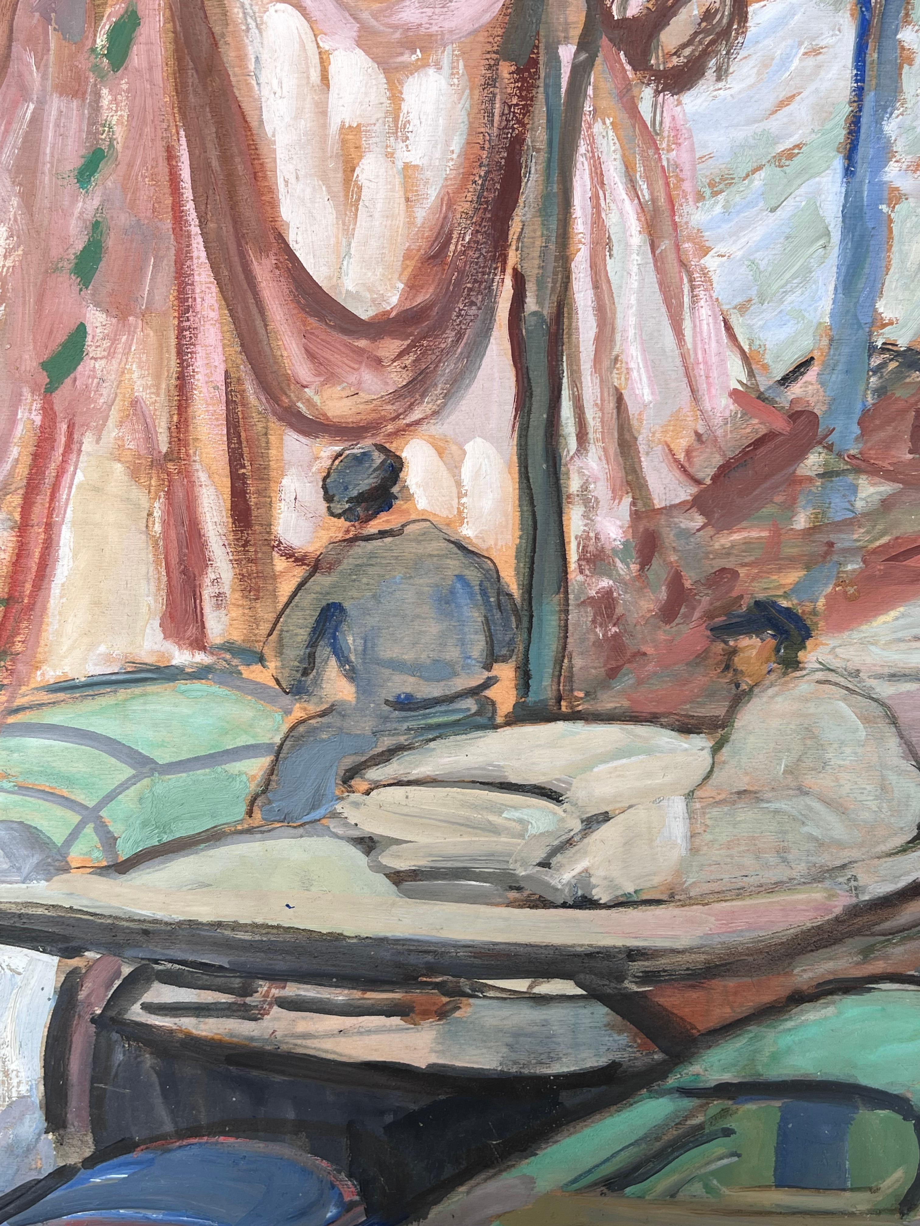 Preparando los barcos Canal de Venecia Pintura impresionista francesa de mediados de siglo en venta 3