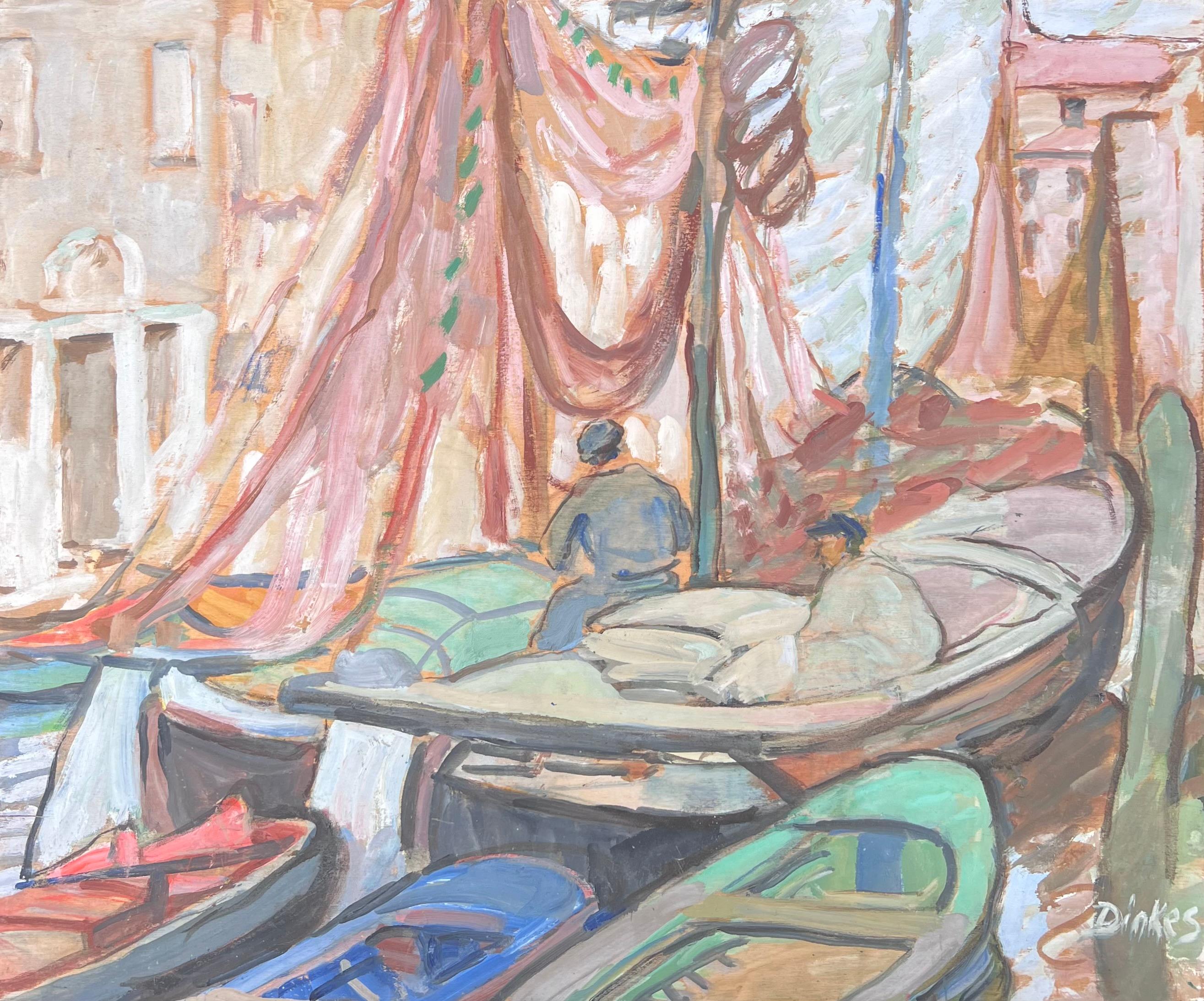 Préparation des bateaux Canal de Venise Peinture impressionniste française du milieu du siècle