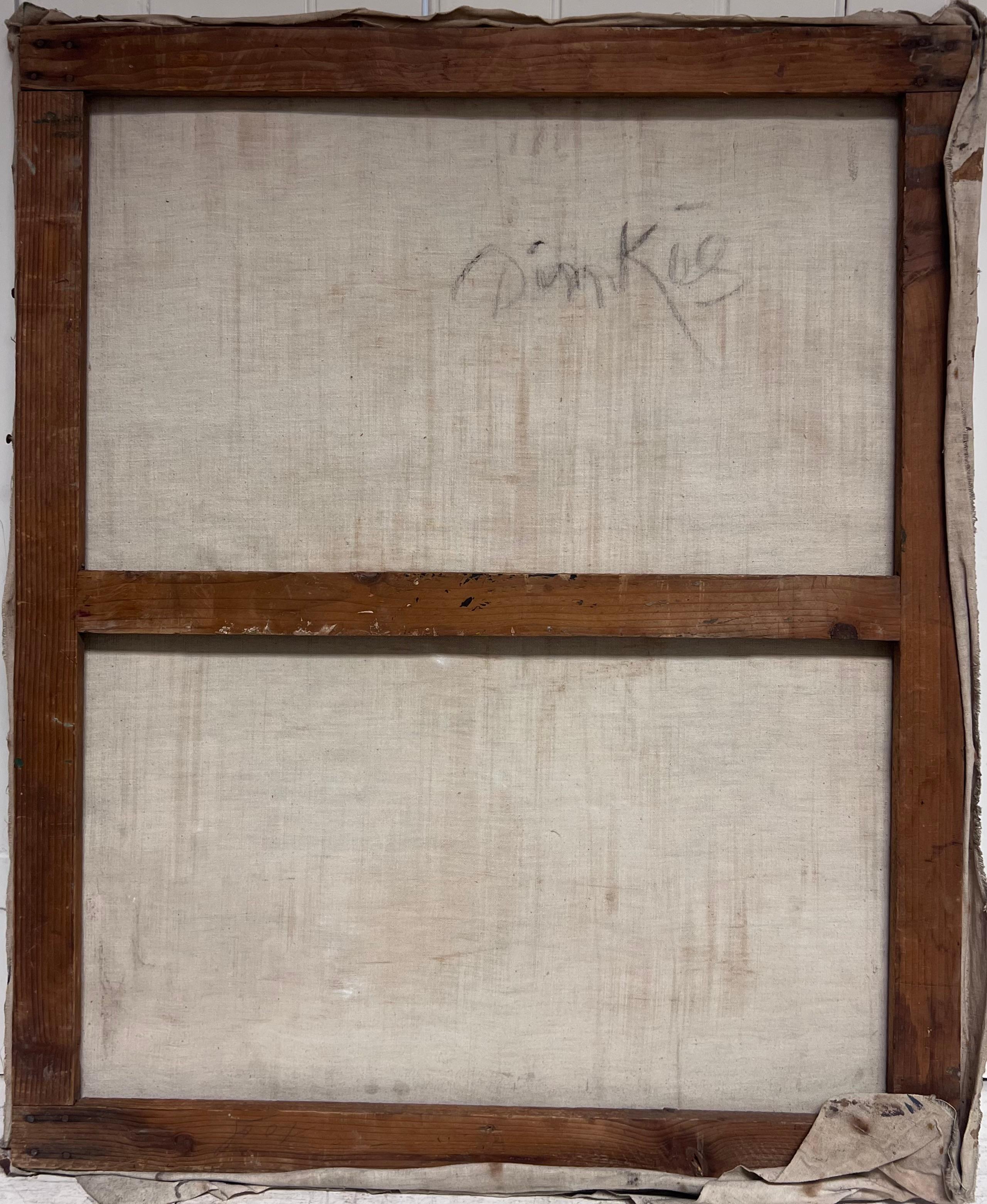 Superbe peinture à l'huile française du milieu du siècle Femme nue modèle d'artiste dans une pièce d'intérieur en vente 6