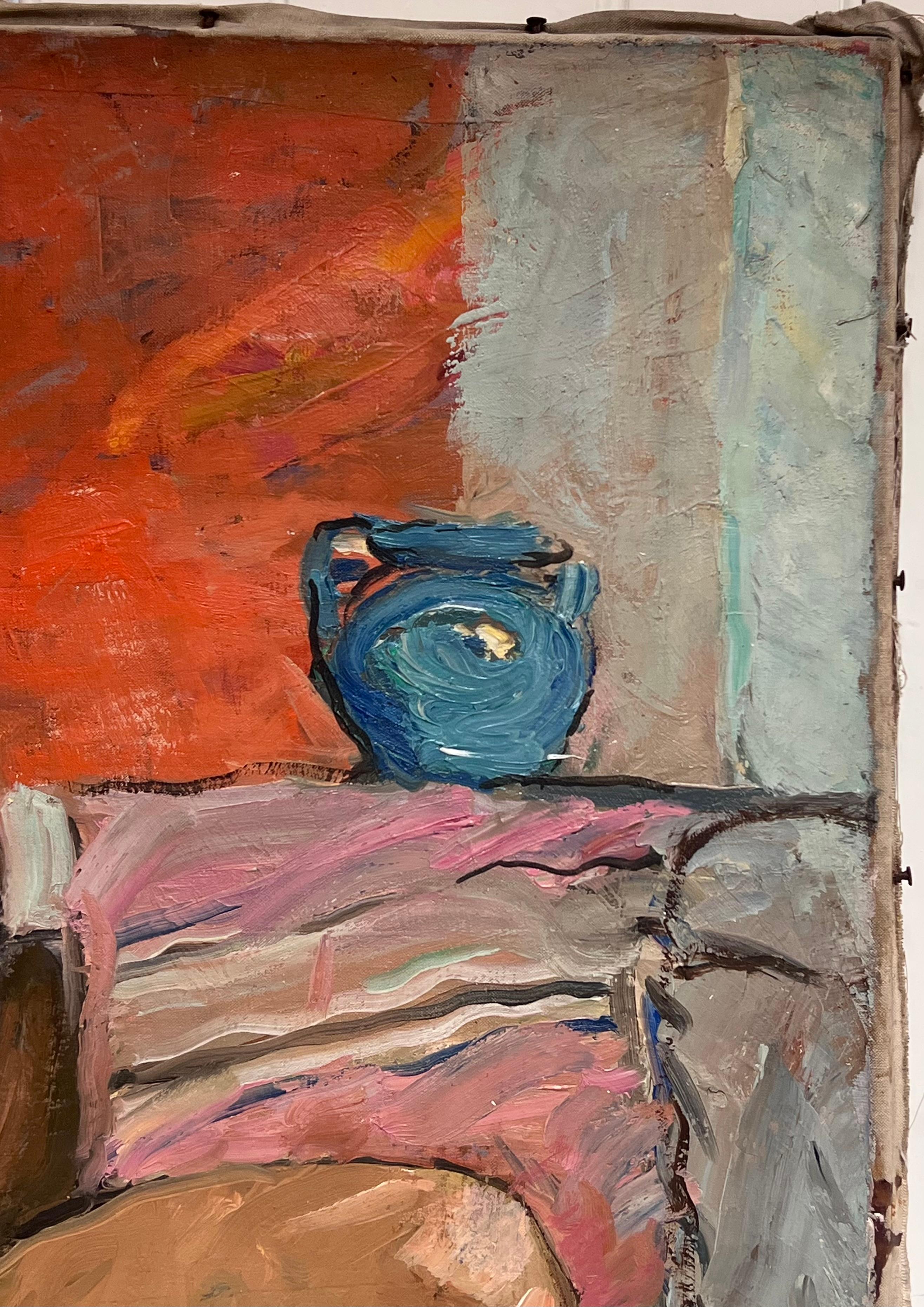 Superbe peinture à l'huile française du milieu du siècle Femme nue modèle d'artiste dans une pièce d'intérieur - Post-impressionnisme Painting par Suzanne Dinkes