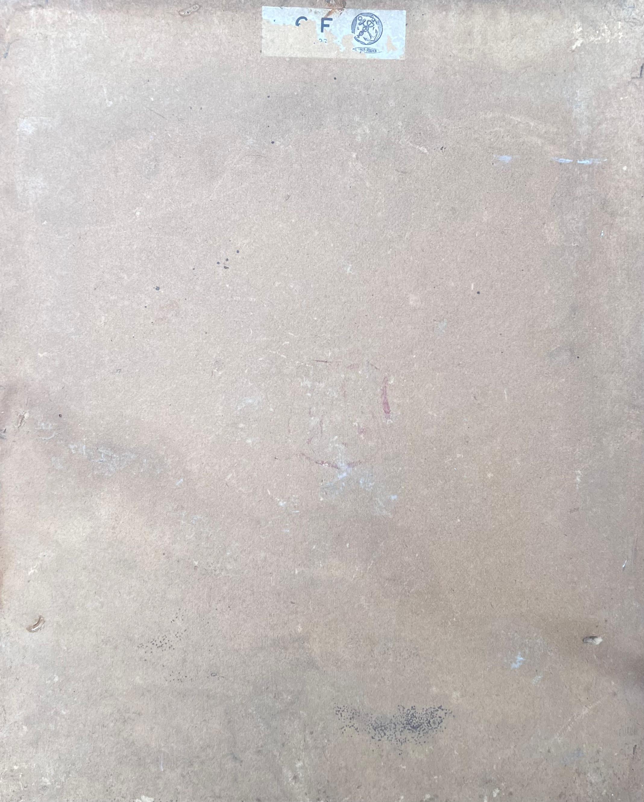 Nature morte aux roses blanches et roses dans un vase brun Huile impressionniste française du milieu du siècle en vente 2