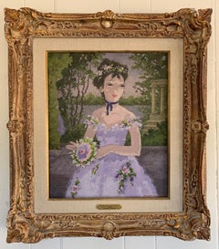 Vintage Early 20th century French impressionist portrait of a girl, le premier Bouquet