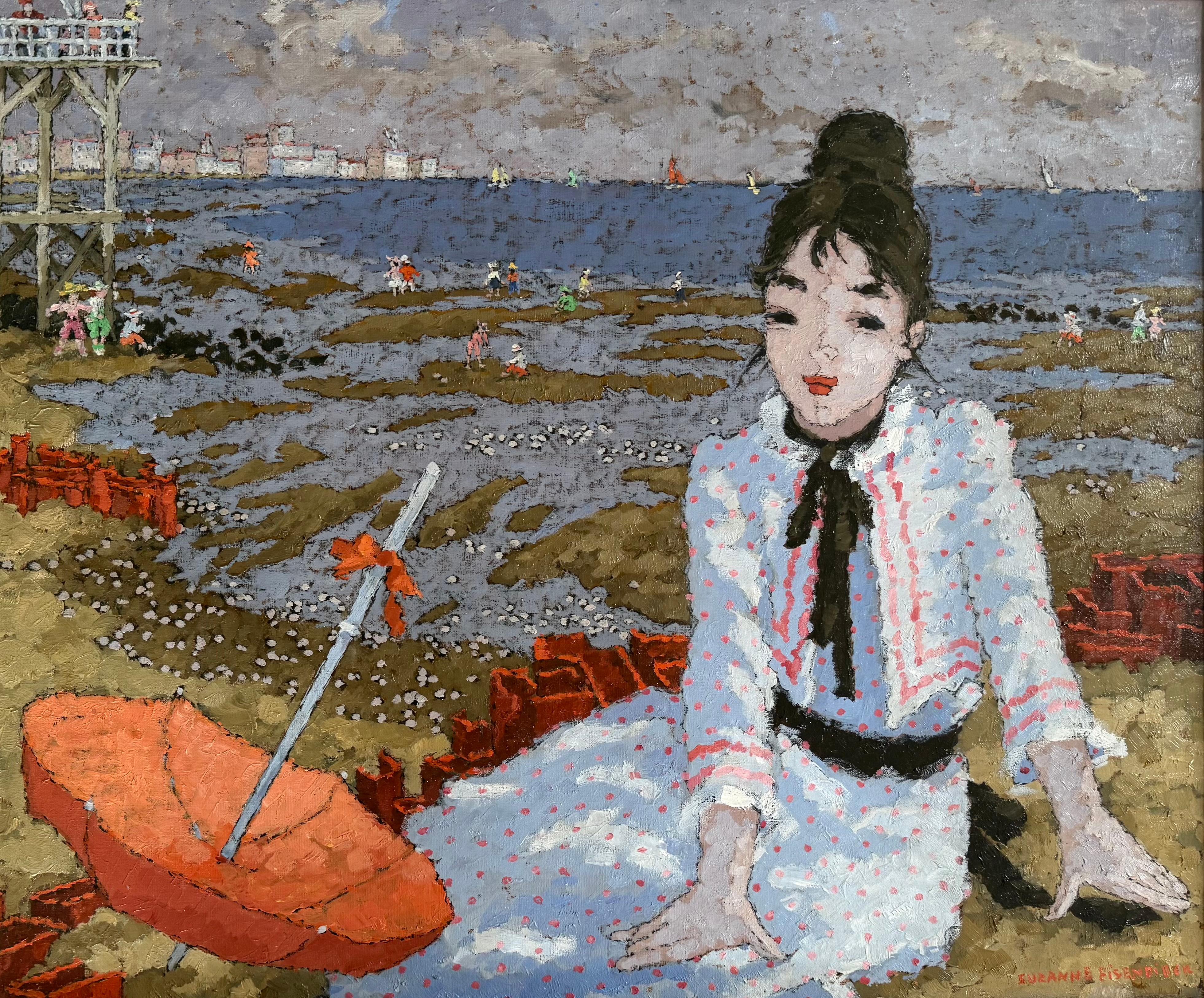 Seaside (Grau), Figurative Painting, von Suzanne Eisendieck
