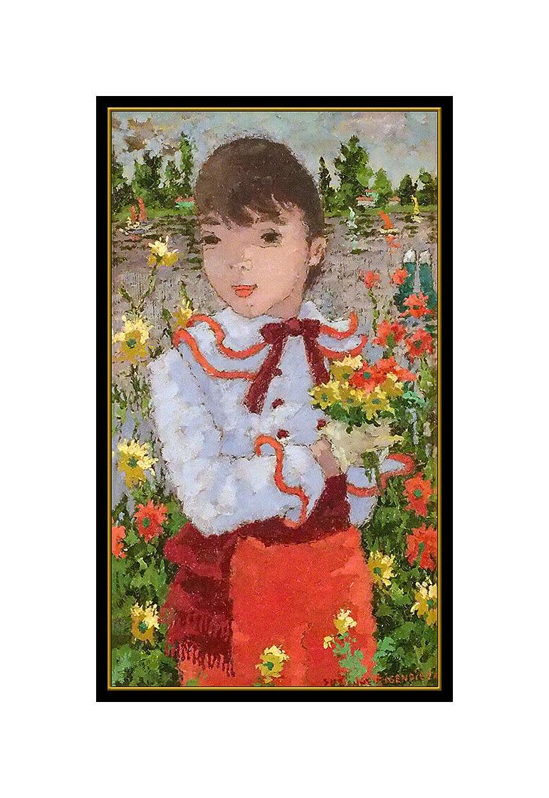 Suzanne Eisendieck 2 Oil Painting On Canvas Children Portrait Signed Frame Art For Sale 6