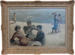 Vintage Suzanne Eisendieck Oil on Canvas "Á la plage" ( On the Beach )